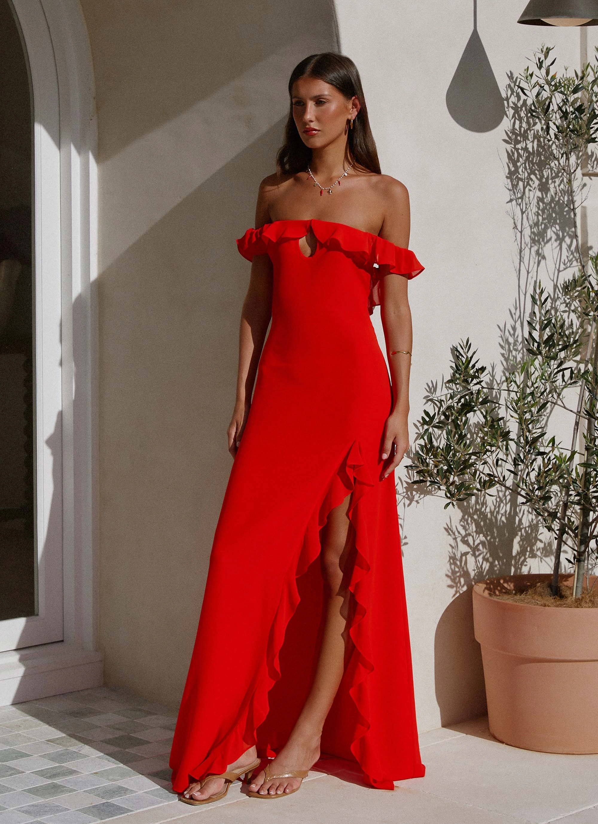 Smooth silhouette Knot-Detail Braxton Maxi Dress - Red