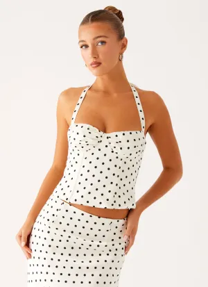 AthleisureInspired Breanne Top - White Polka Dot