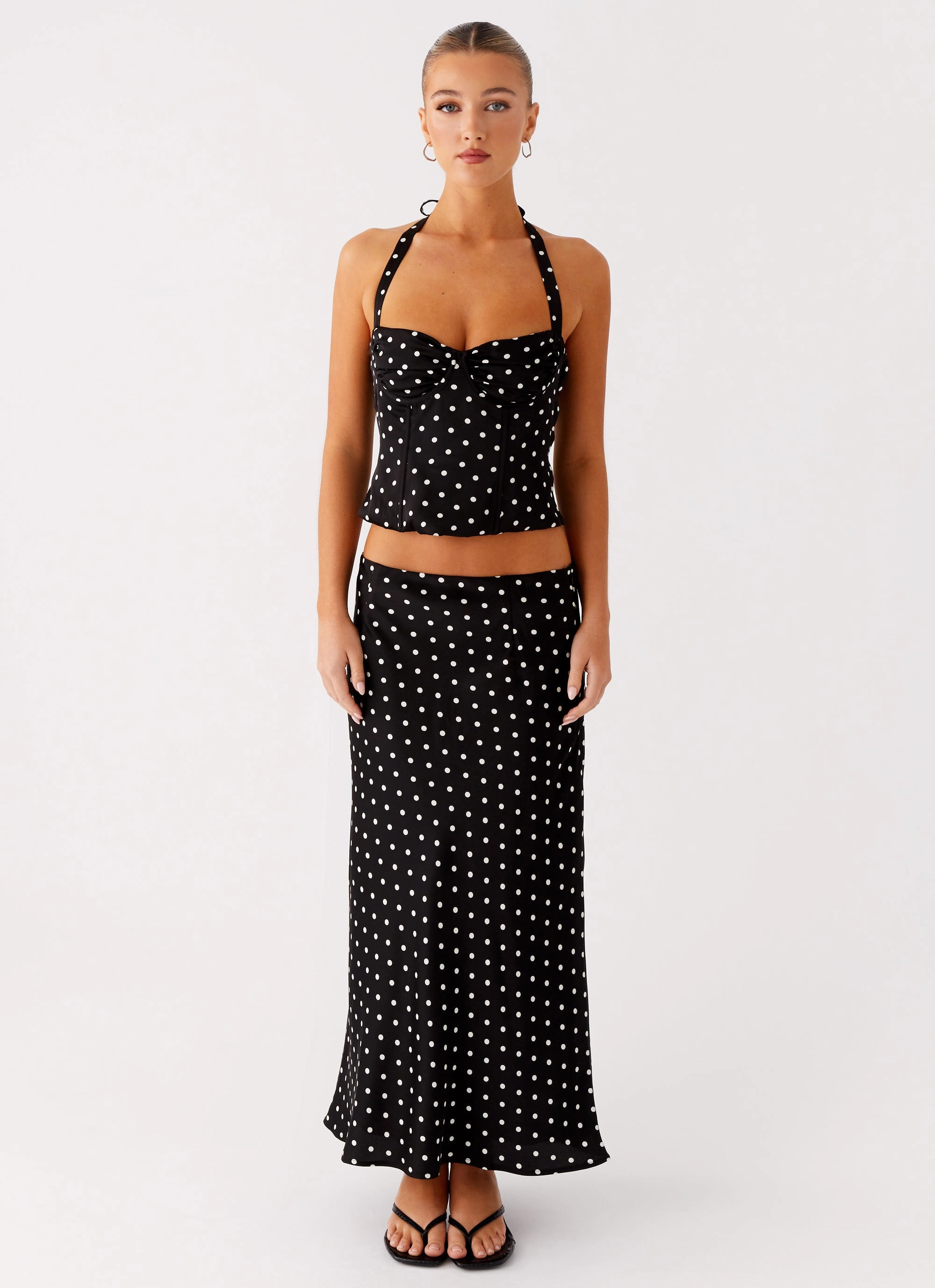 Breanne Midi Skirt - Black Polka Dot Sleek Waist Durable Construction