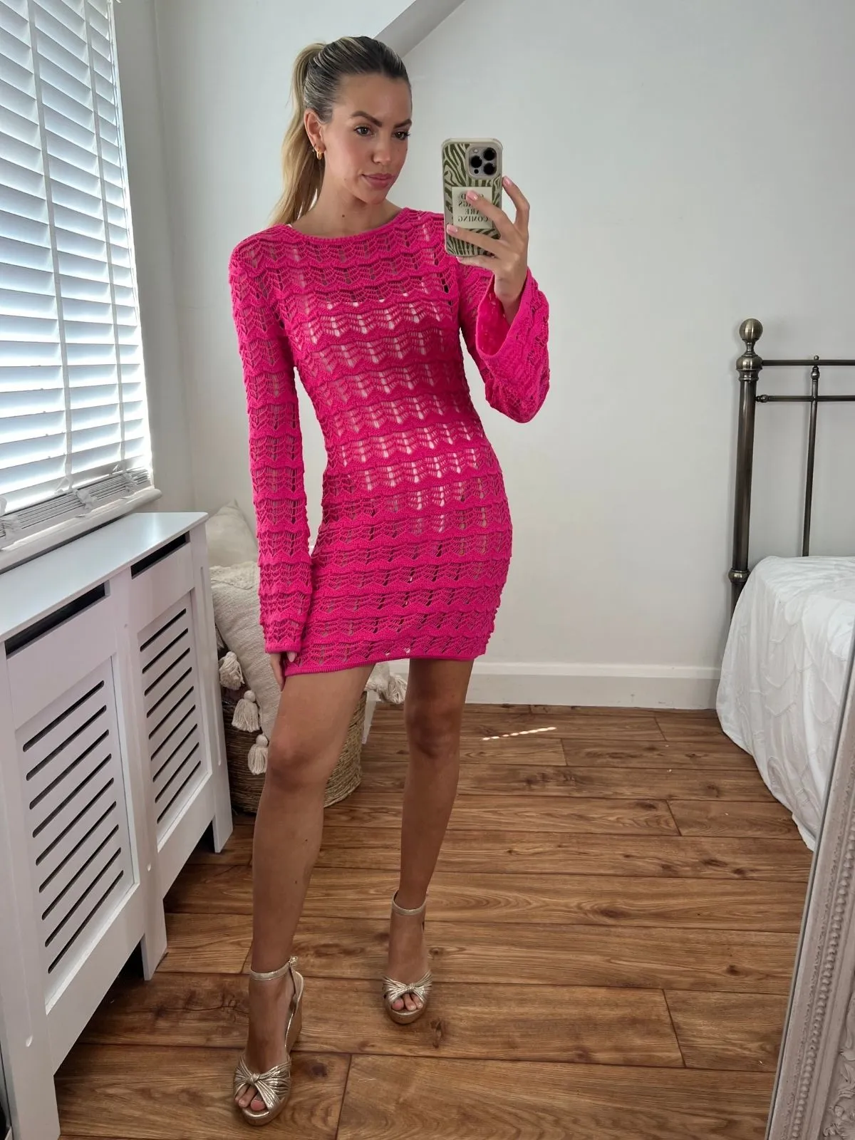 Ocean Long Sleeve Lace Back Mini dress / Pink Chill Style