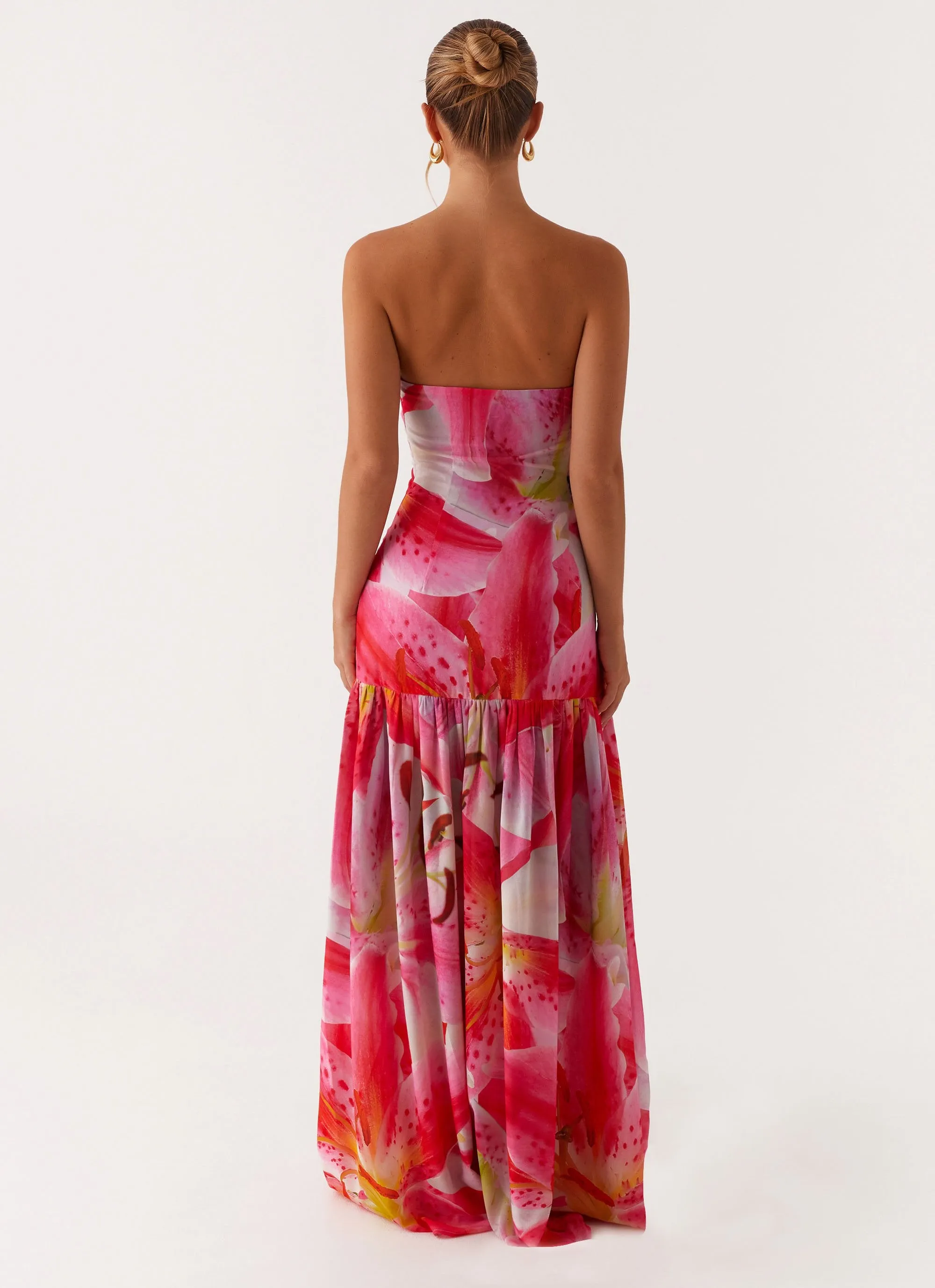 Eden Strapless Maxi Dress - White Pink Lilly Event Glow