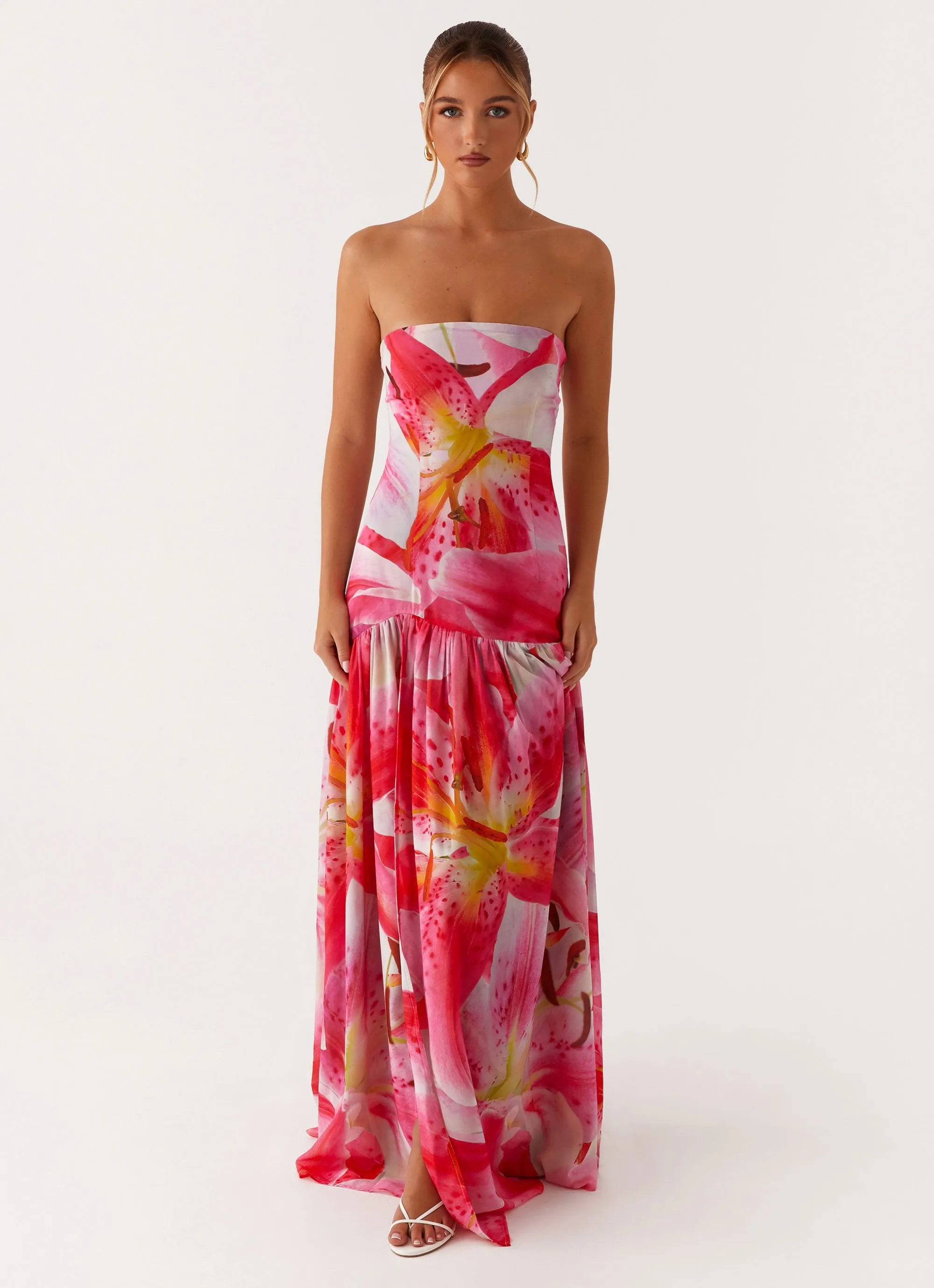 Easy Pairing Fashionable Touch Eden Strapless Maxi Dress - White Pink Lilly