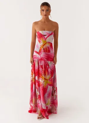 Easy Pairing Fashionable Touch Eden Strapless Maxi Dress - White Pink Lilly
