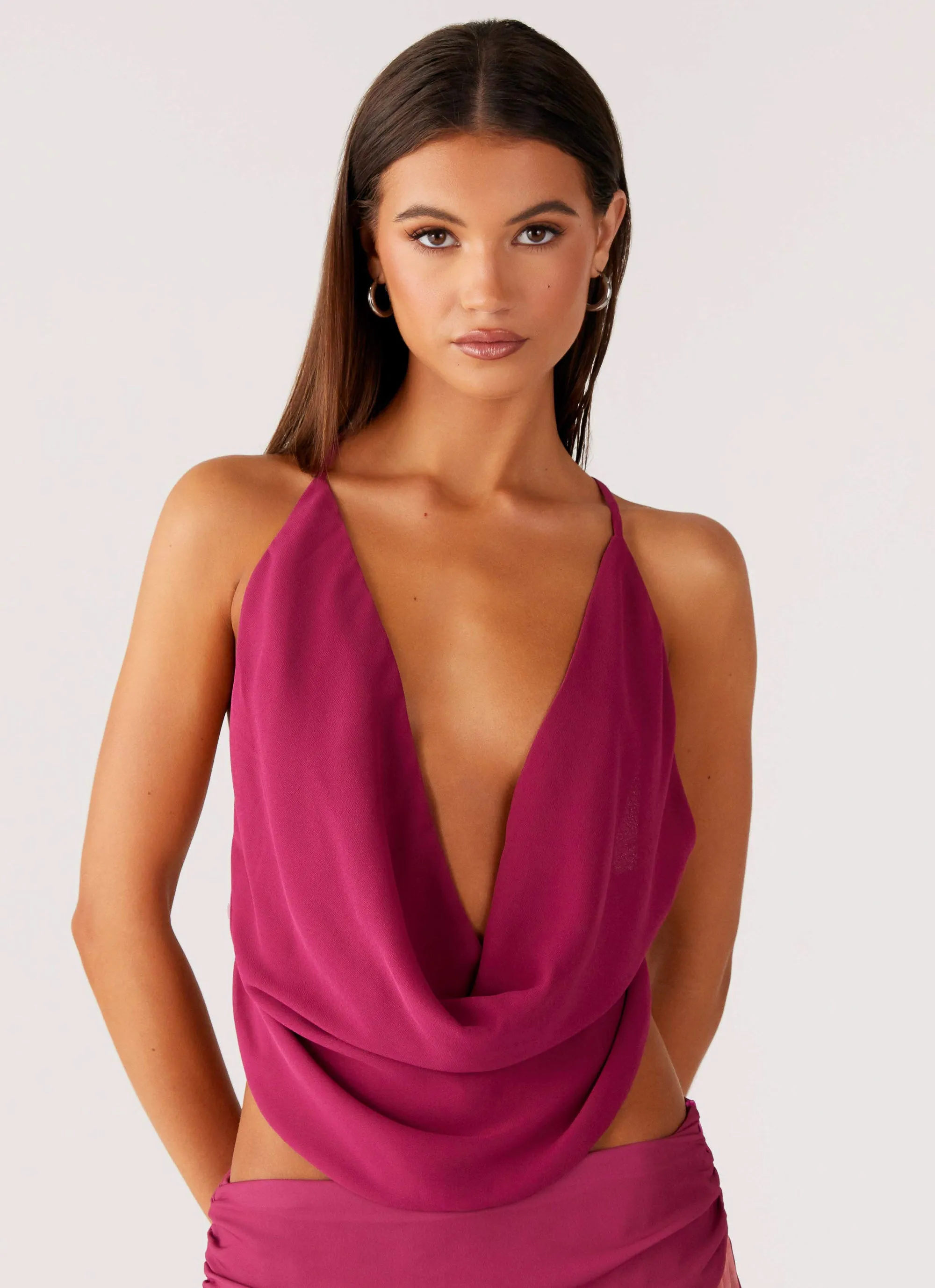 Non Restrictive Collar Sweet Charm Cowl Neck Top - Violette