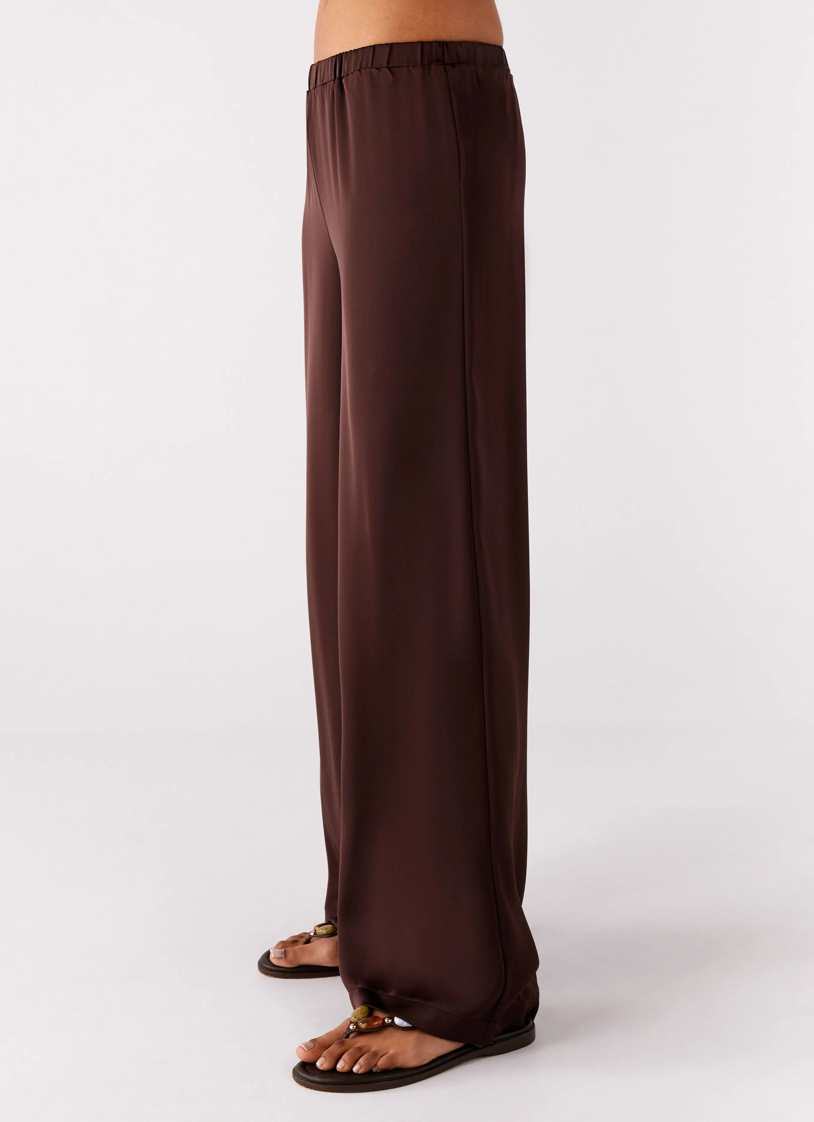Palm Cove Satin Pants - Chocolate Buttery Soft Handfeel
