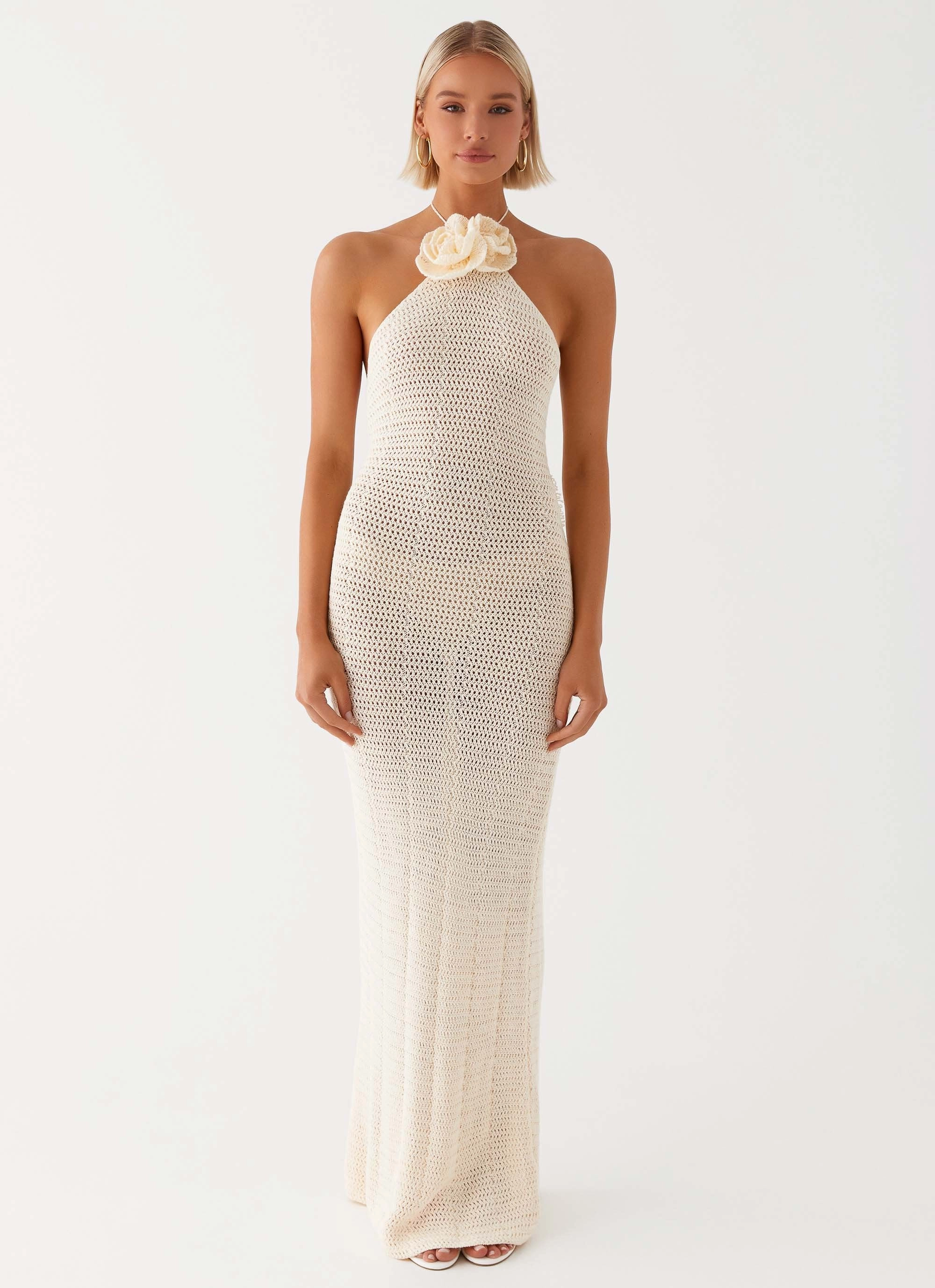 Layered Style Gia Rose Halter Neck Maxi Dress - Ivory