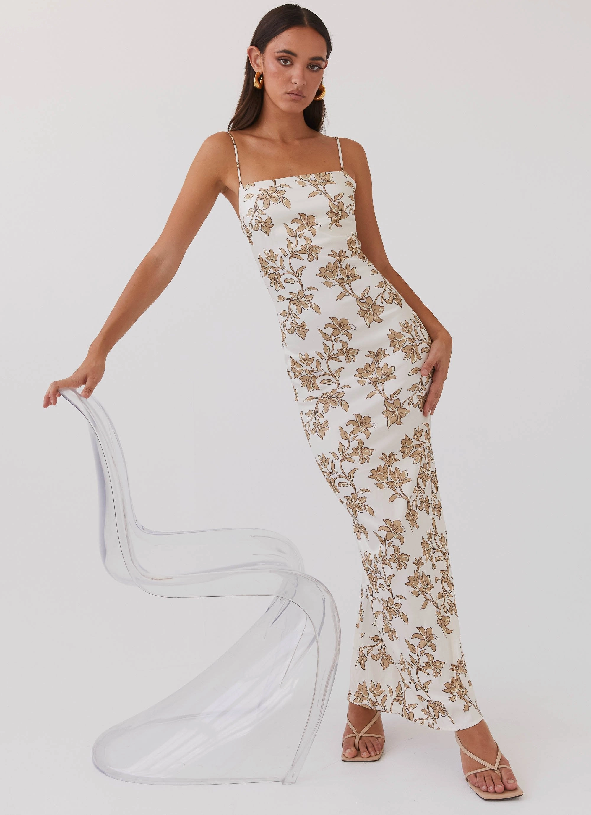 Clean Base Curve Friendly Lara Satin Maxi Dress - Hazel Bloom