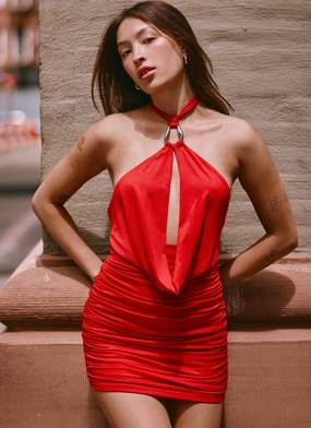 Samara Halterneck Mini Dress - Red Autumn Look