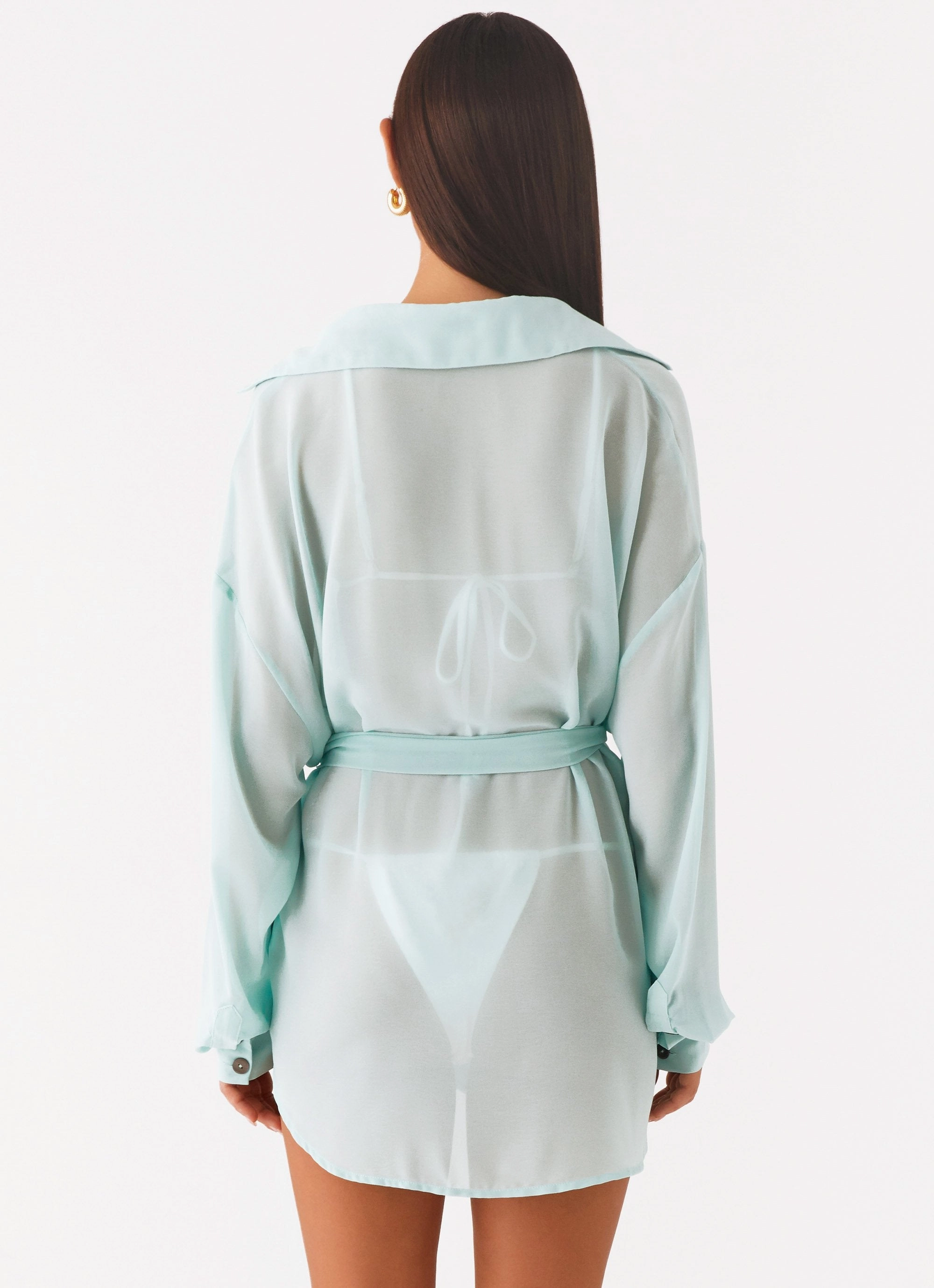 Flexible Shoulder Panels Miley Oversized Chiffon Shirt - Pale Blue