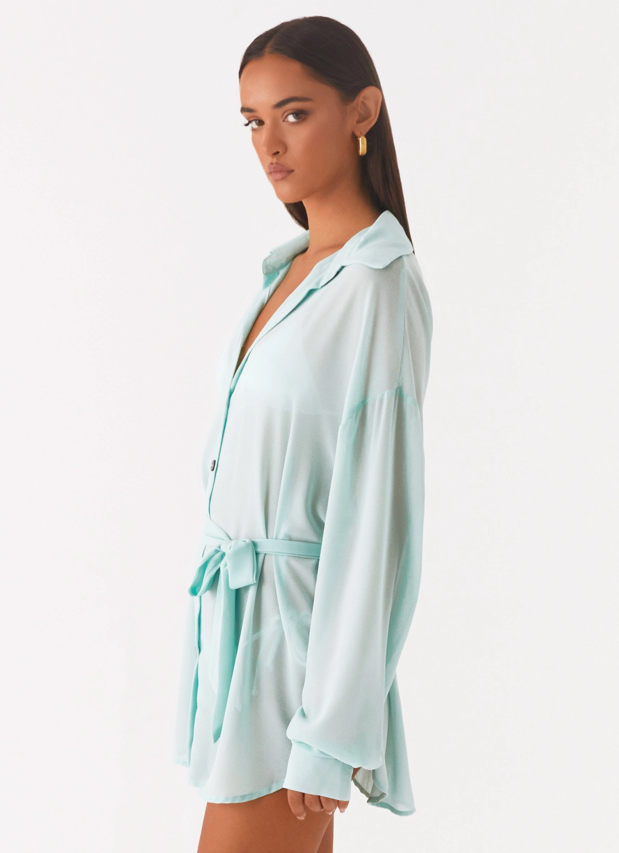 Miley Oversized Chiffon Shirt - Pale Blue Smart Casual Simple Style