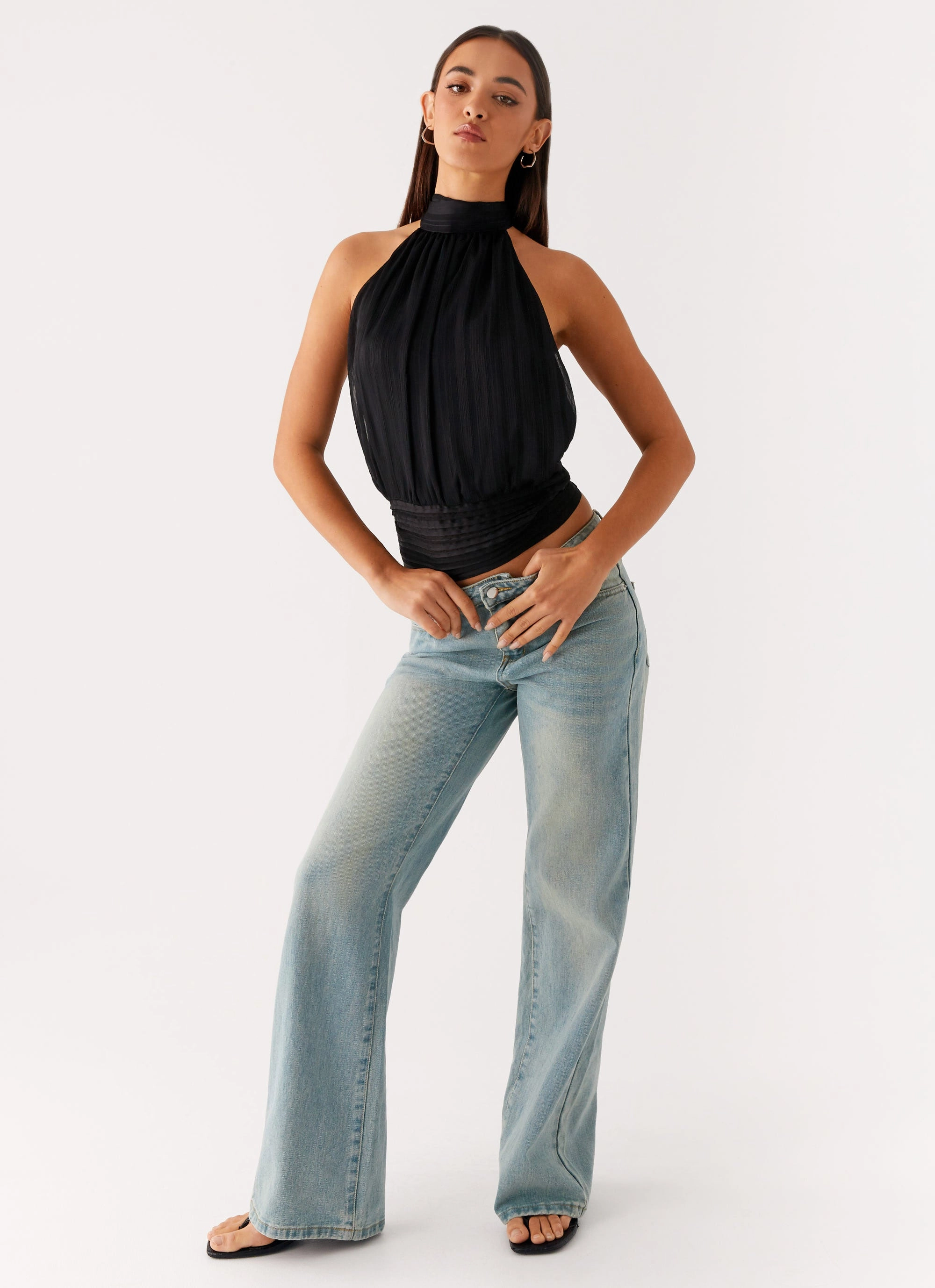 UV Protection Office Attire Willow Chiffon Top - Black