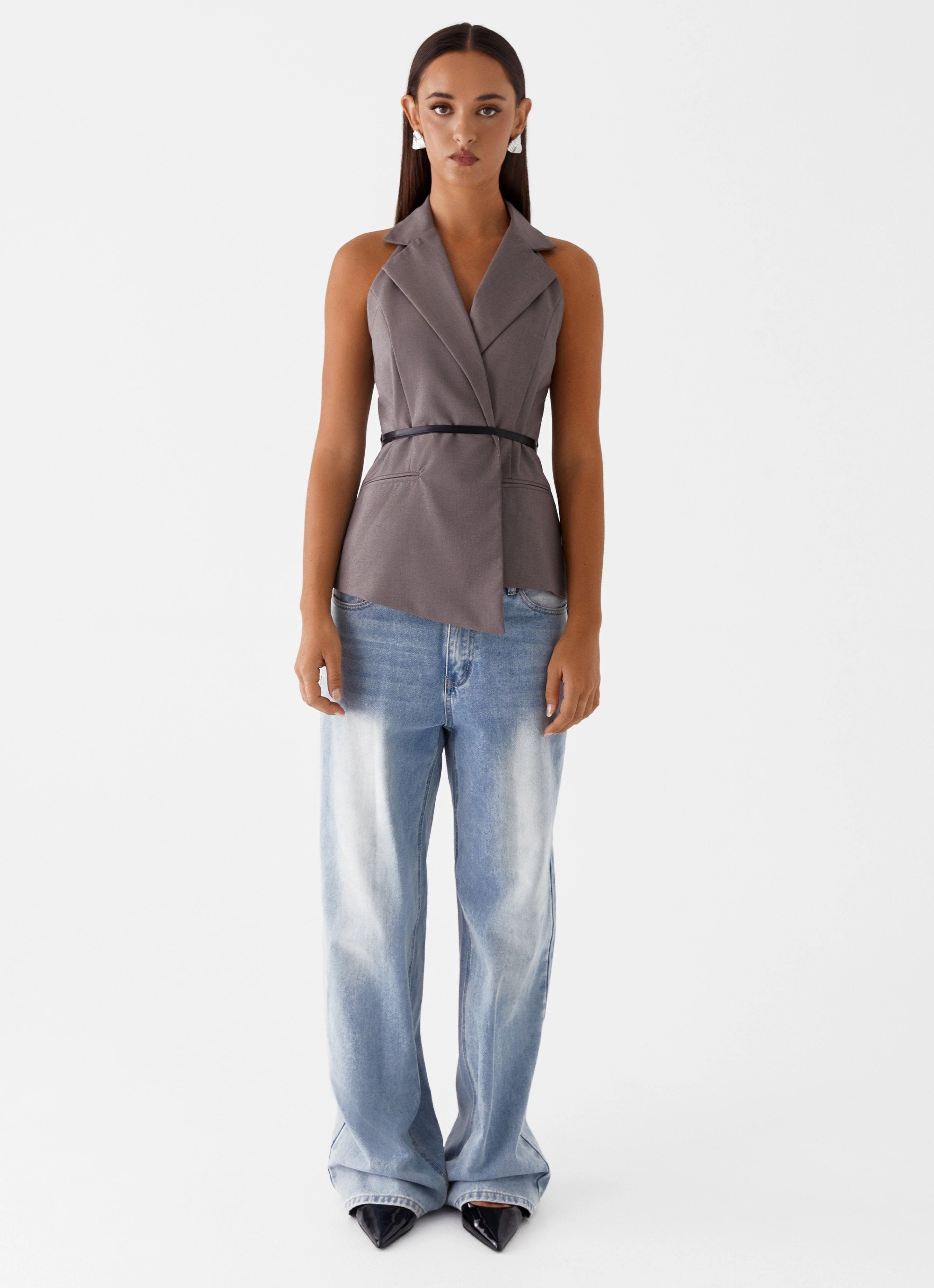 Marina Blazer Top - Grey Full Coverage Fit