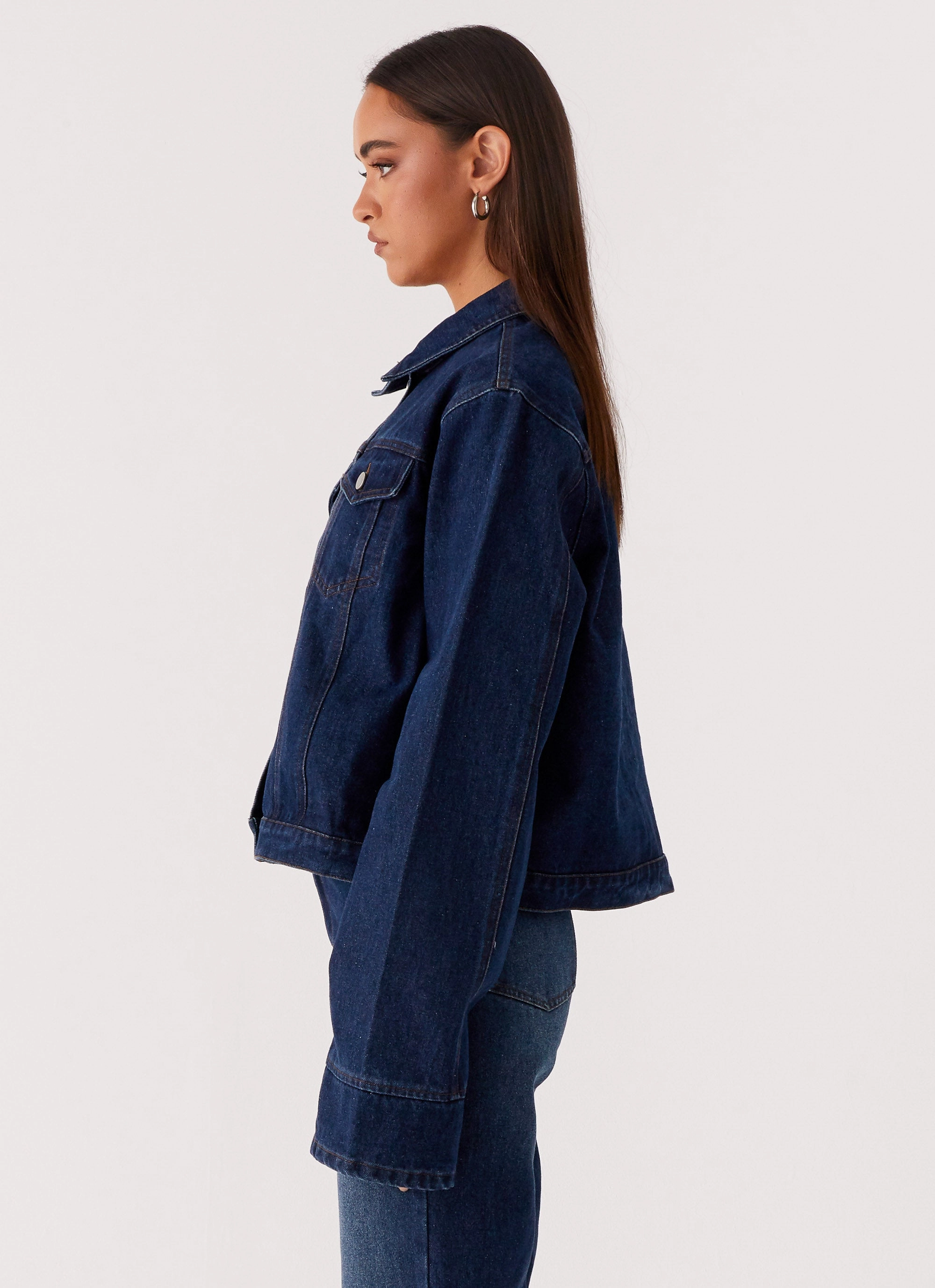 Back Again Oversized Denim Jacket - Vintage Blue Sport Inspired Style