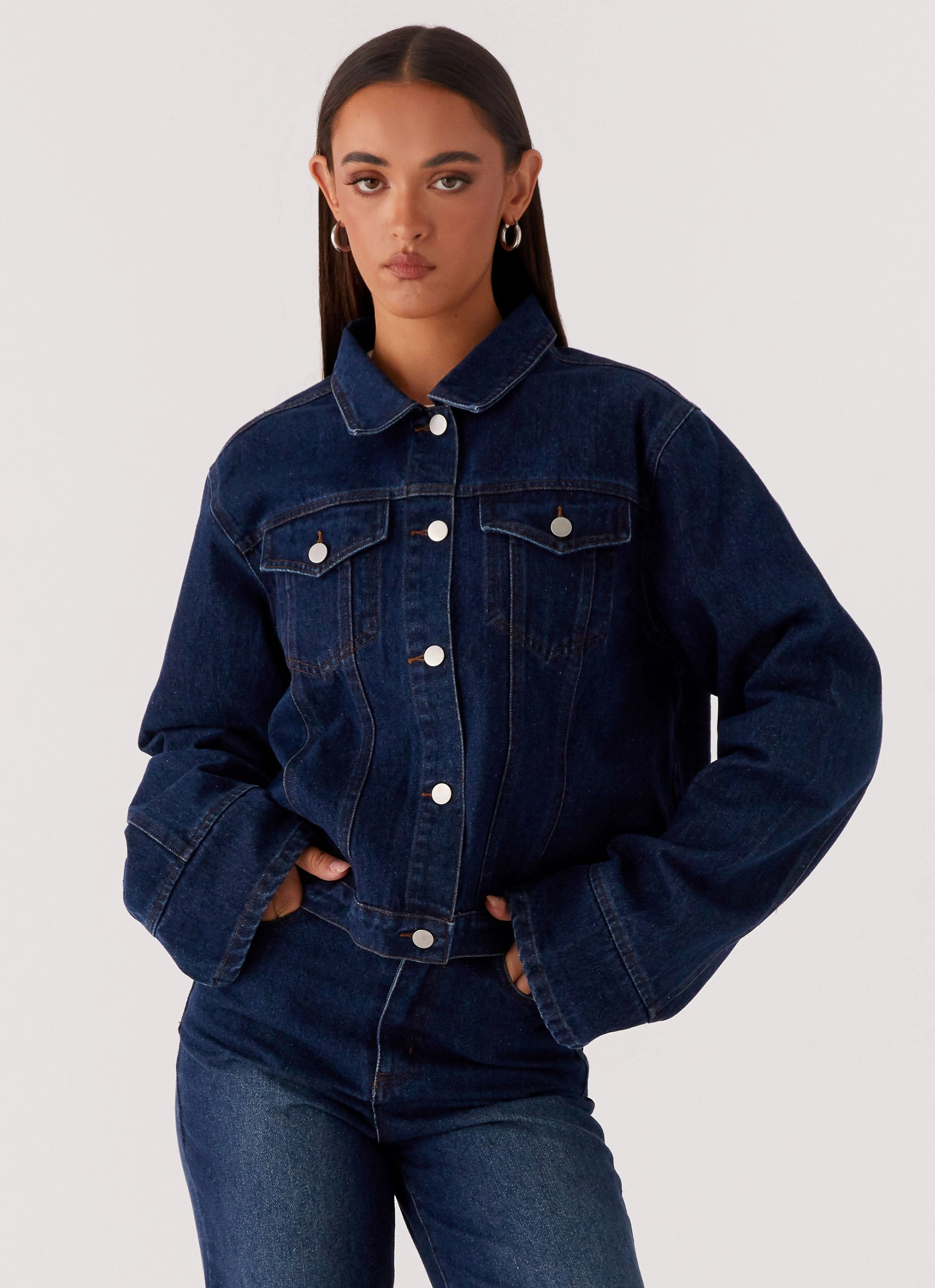 Back Again Oversized Denim Jacket - Vintage Blue Simple Urban Layer Flexible Shoulder Panels