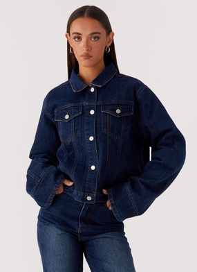 Simple Chill Piece Back Again Oversized Denim Jacket - Vintage Blue