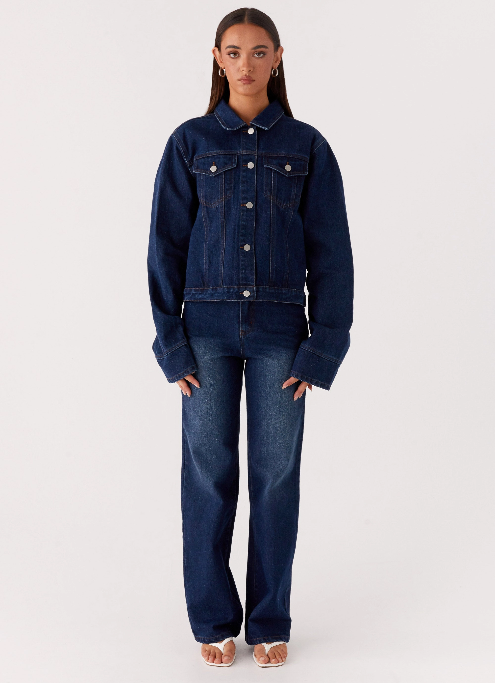 Back Again Oversized Denim Jacket - Vintage Blue StretchFit Silhouette snag resistant