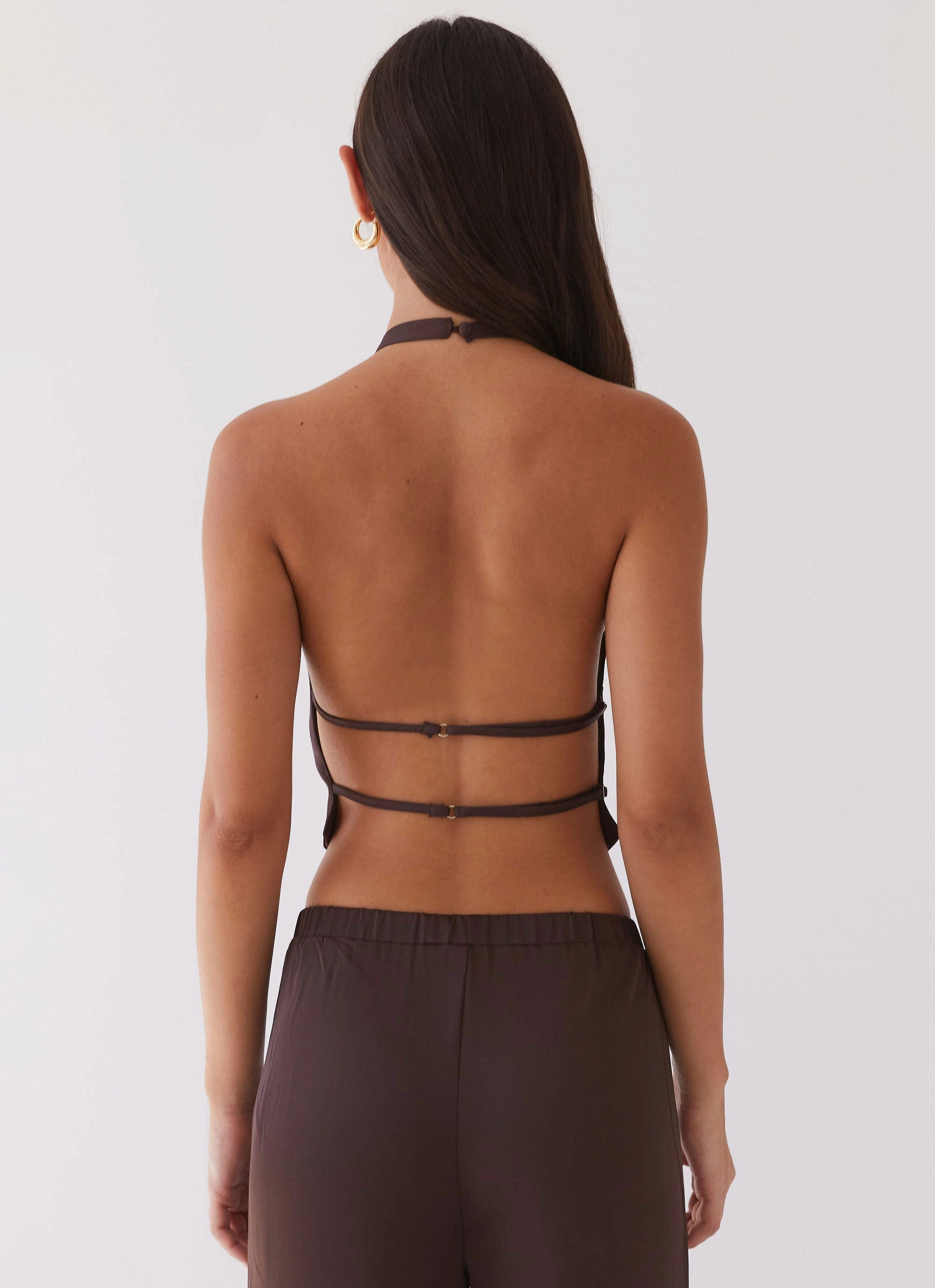 Flexible Design Bree Satin Halterneck Top - Brown