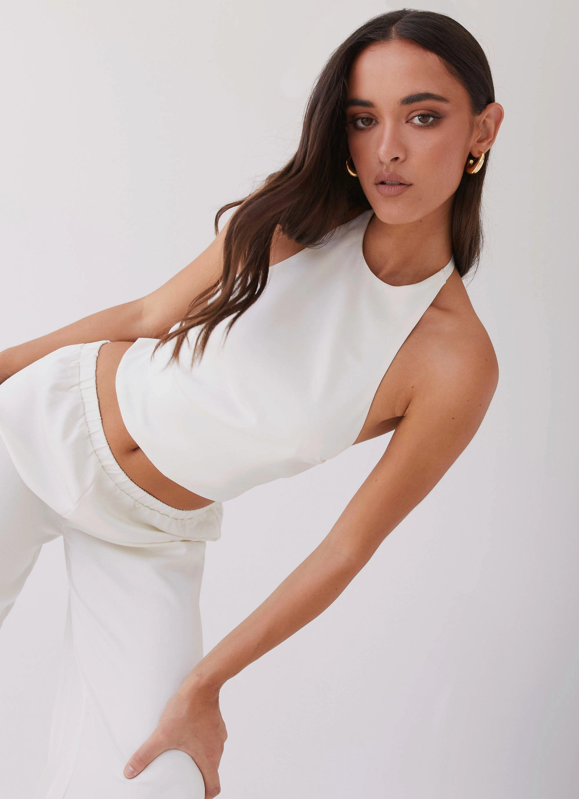 Bree Satin Halterneck Top - Pearl Vibrant Design