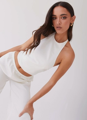 Bree Satin Halterneck Top - Pearl Vibrant Design