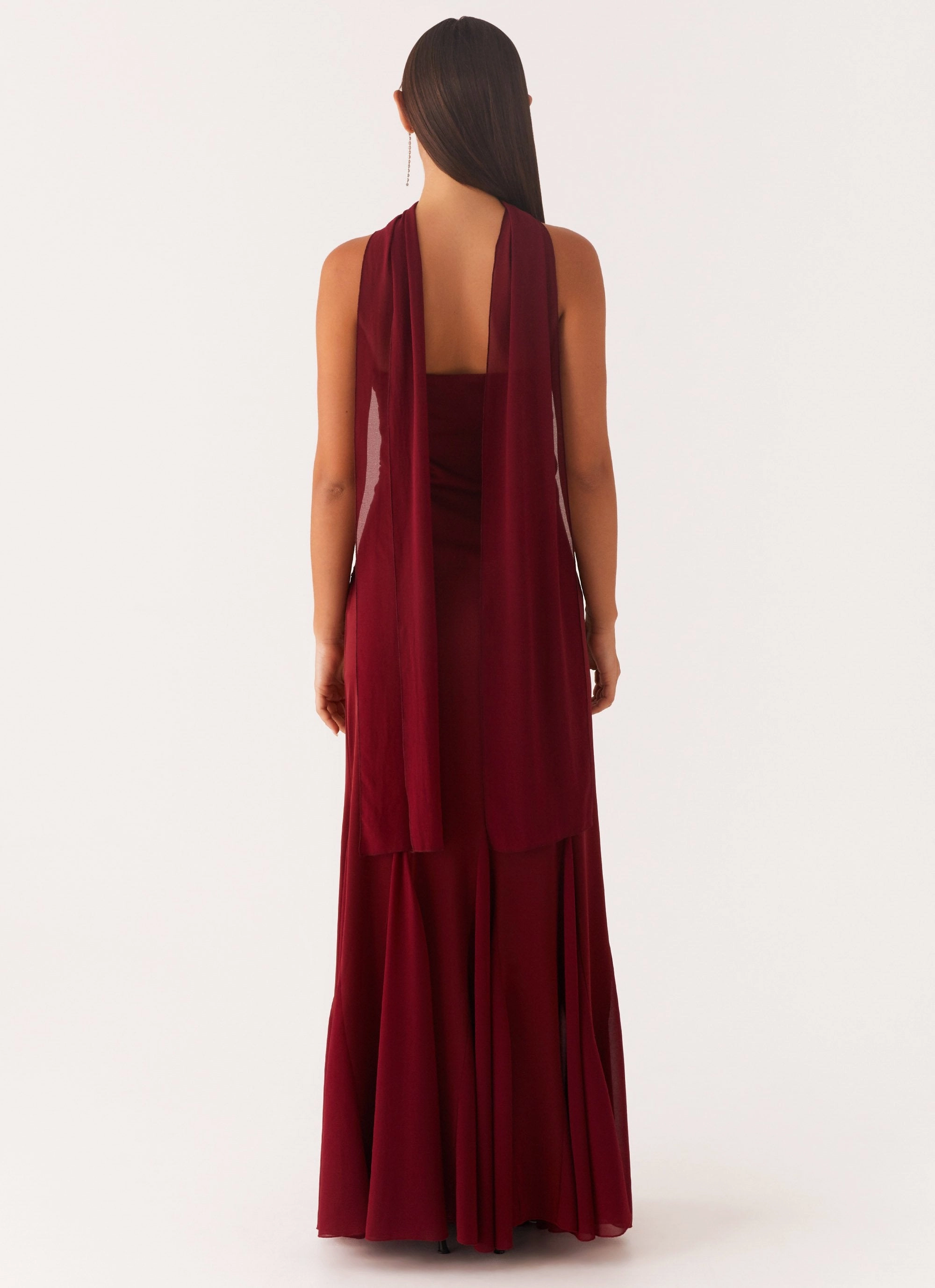 Urban Fit Glam Feel Melrose Satin Chiffon Maxi Dress - Deep Red