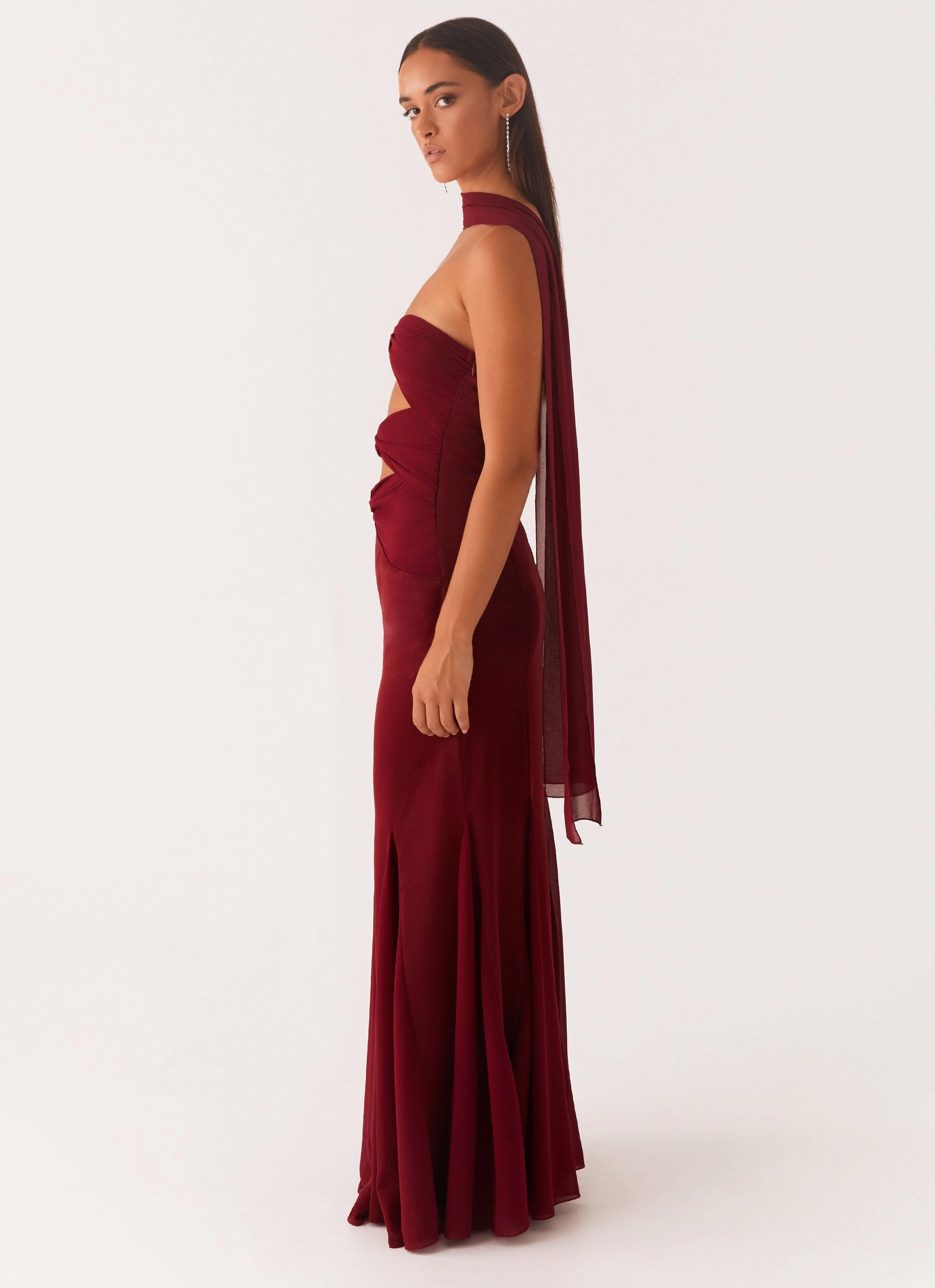 Classic-style City Ready Melrose Satin Chiffon Maxi Dress - Deep Red