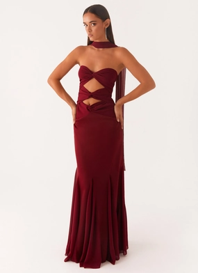 Melrose Satin Chiffon Maxi Dress - Deep Red Trendy pick