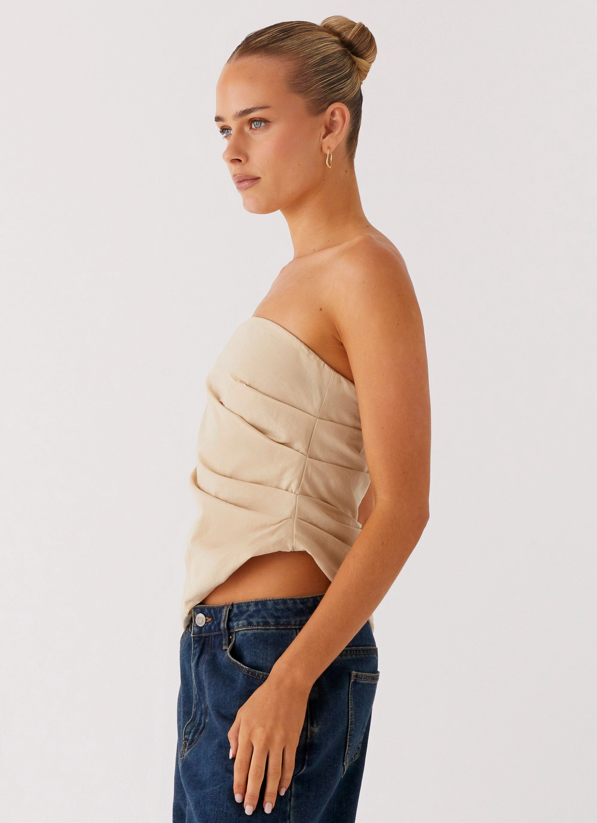 LaserCutVents Briana Strapless Top - Tan