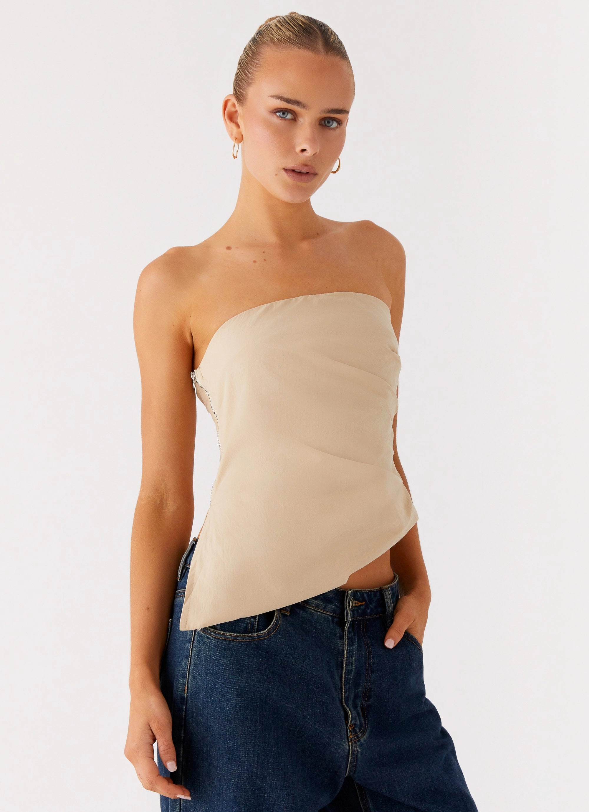 Briana Strapless Top - Tan Reflective details