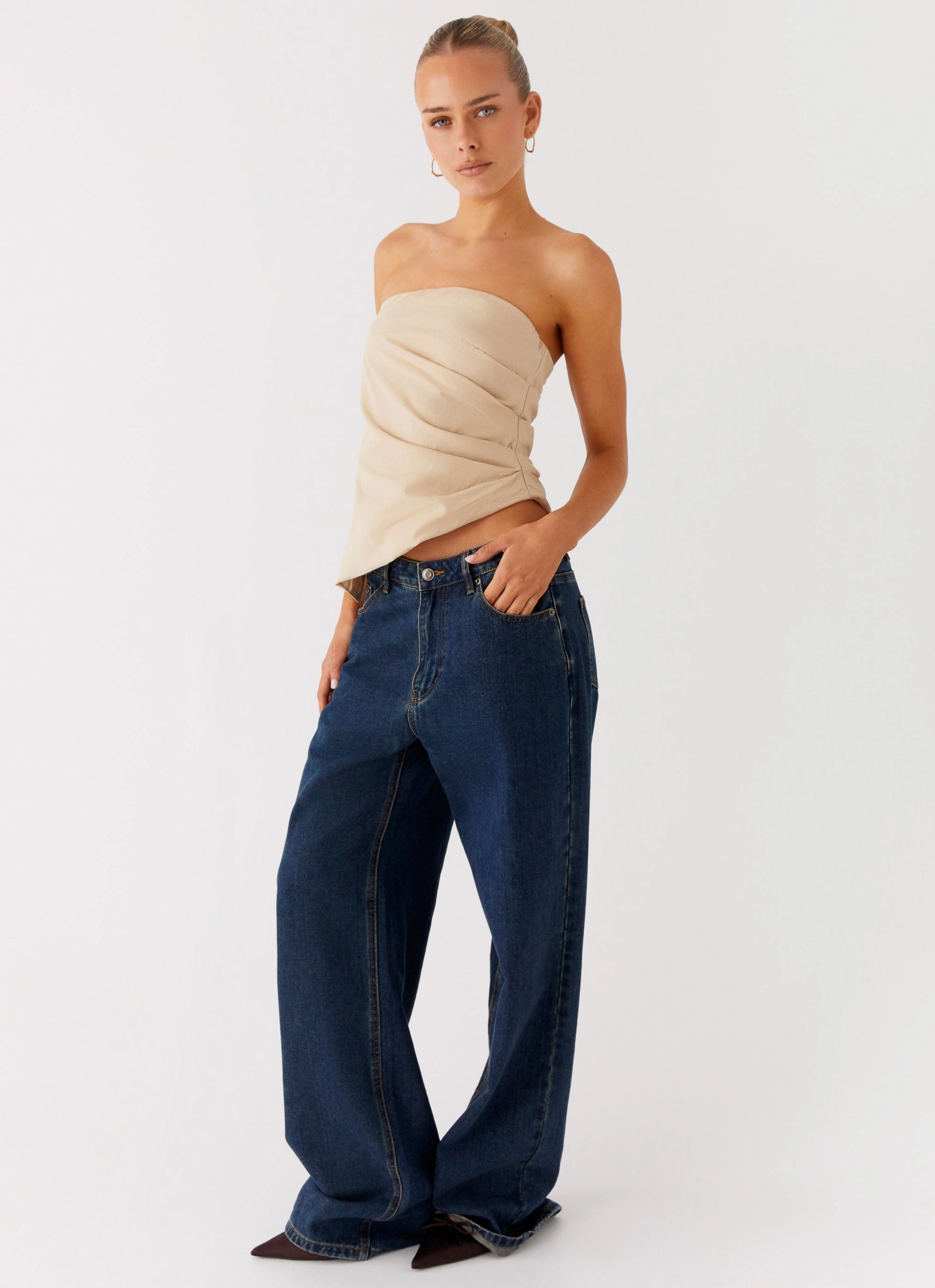 Briana Strapless Top - Tan AllDay Comfort Design Hidden Zipper Closure