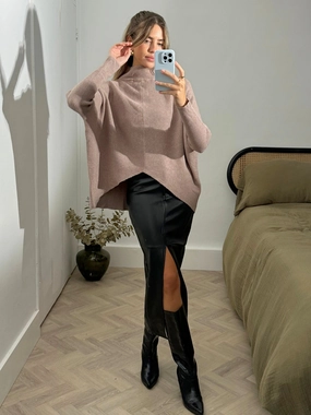 Elegant Flow Brielle Pu Midi Skirt / Black