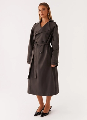 Brighton Oversized Trench Coat - Grey Snag Free Fabric Classic Cut
