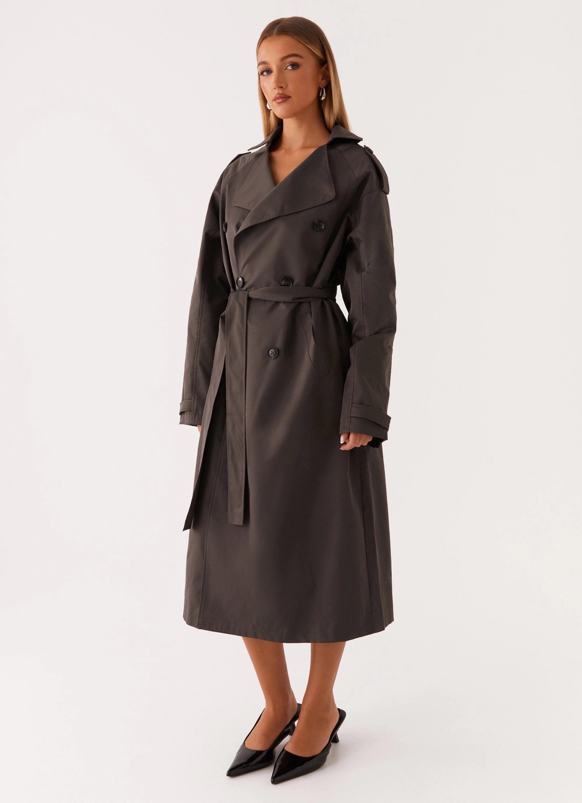 Brighton Oversized Trench Coat - Grey Snag Free Fabric Classic Cut