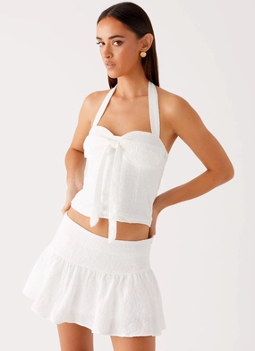 Brissy Halterneck Top - White Low Profile Collar HighElasticity Thread