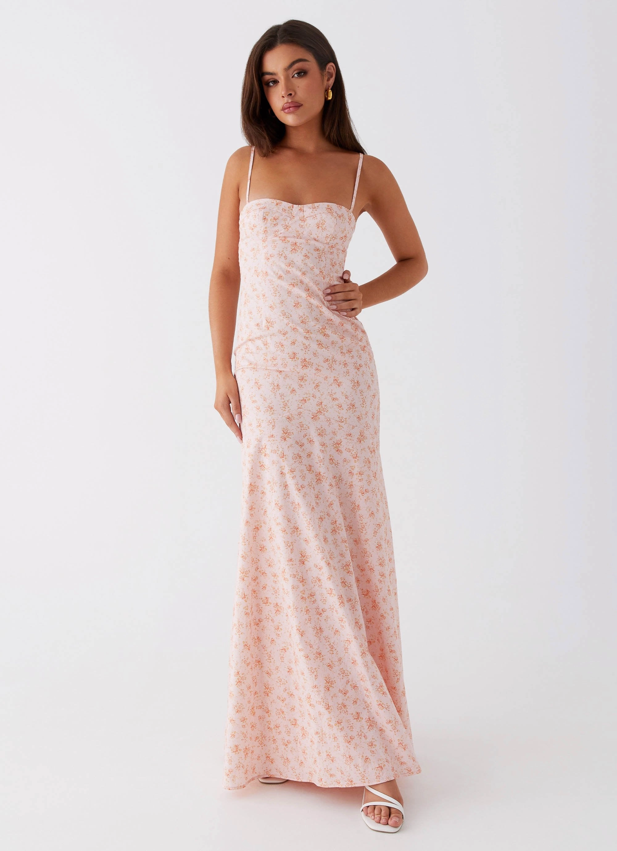 Britney Maxi Dress - Pink Ditsy Floral everyday elegance Contrasting Detail