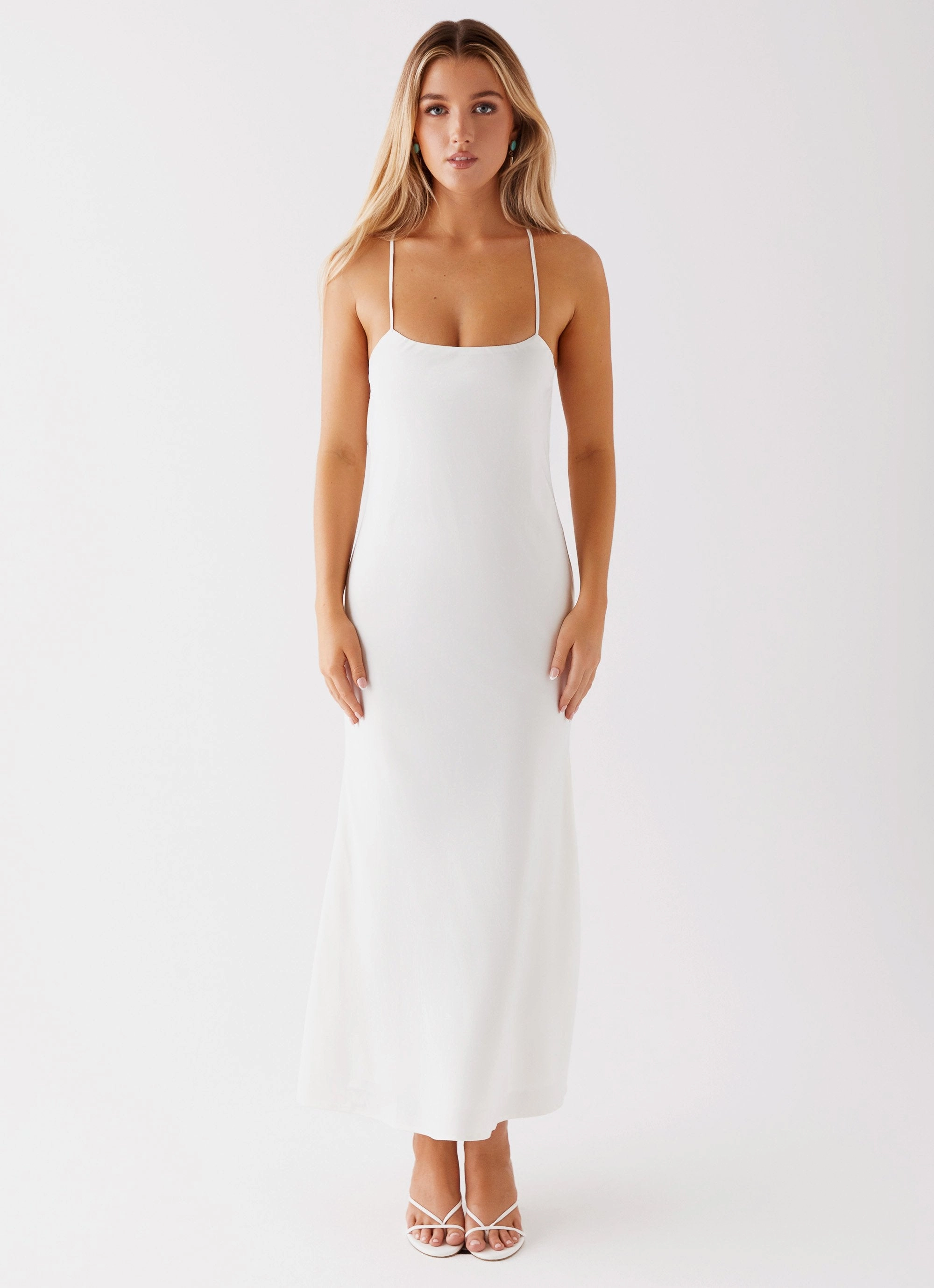Runway Royalty Maxi Dress - White Vibrant Waist Fit Minimal Touch