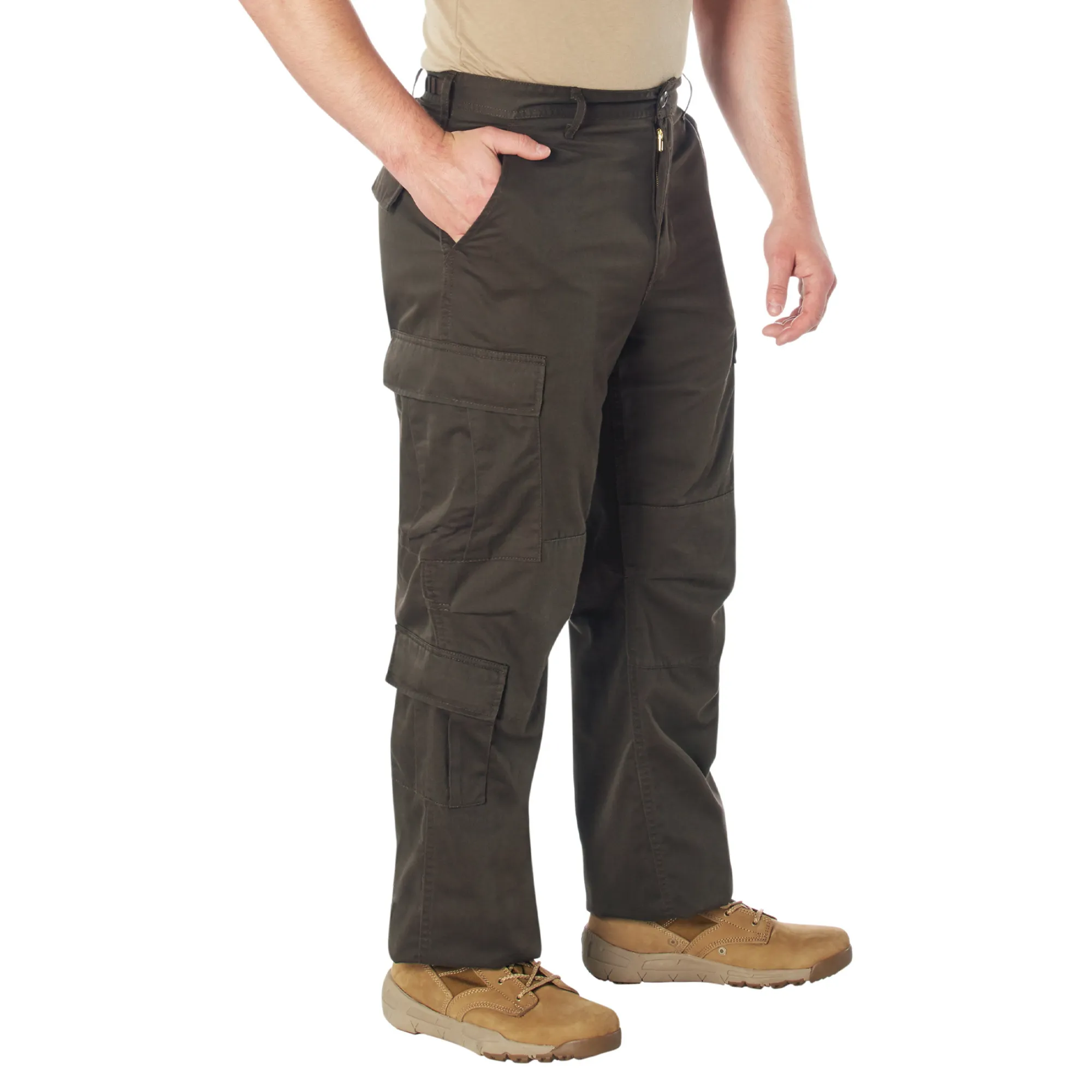 Brown - Tactical Vintage Paratrooper BDU Pants Fatigues - Heavyweight Poly/Cotton - Zipper Fly