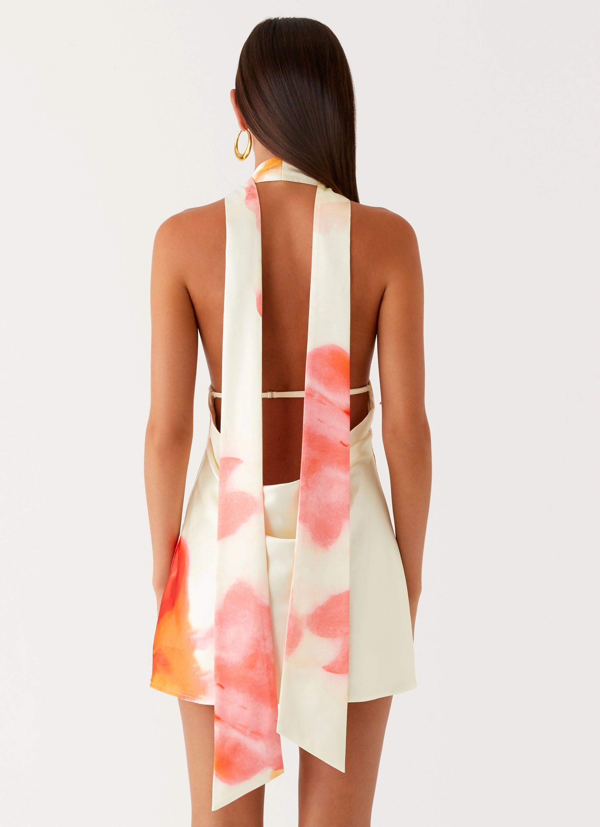 Alicia Satin Halter Mini Dress - Mimosa Blossom Sharp Style