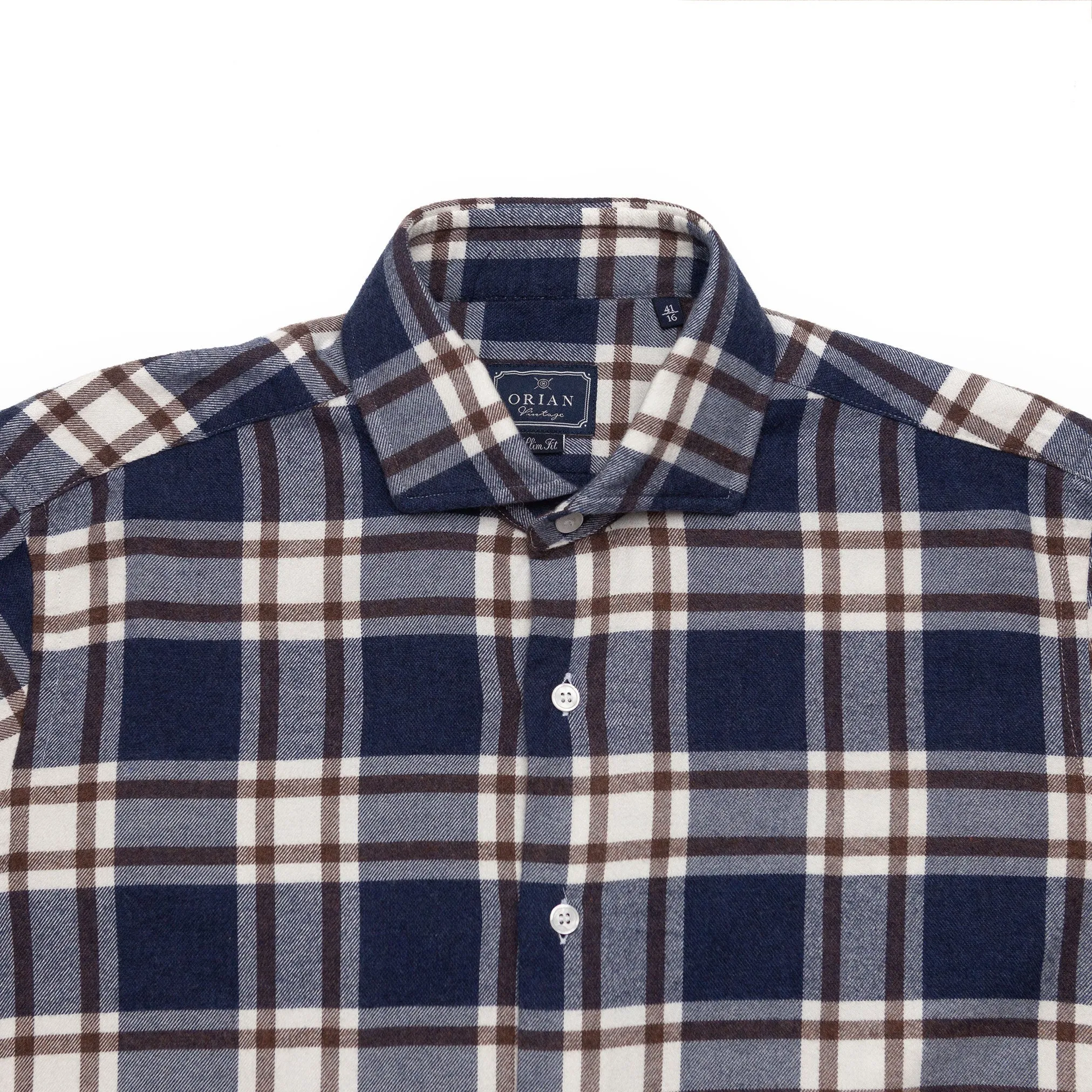 Brushed Flannel Shirt in Brown & Navy Plaid