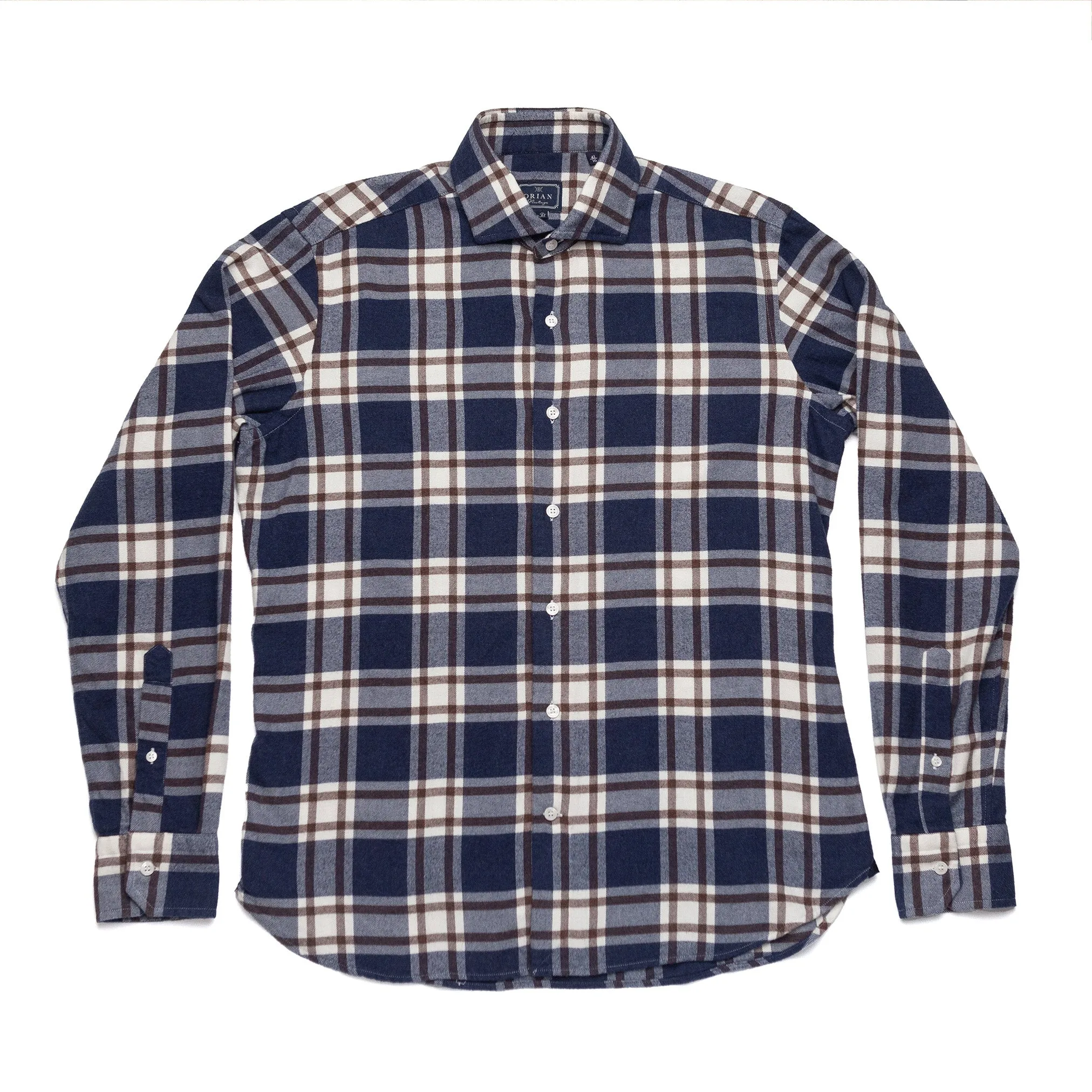 Brushed Flannel Shirt in Brown & Navy Plaid