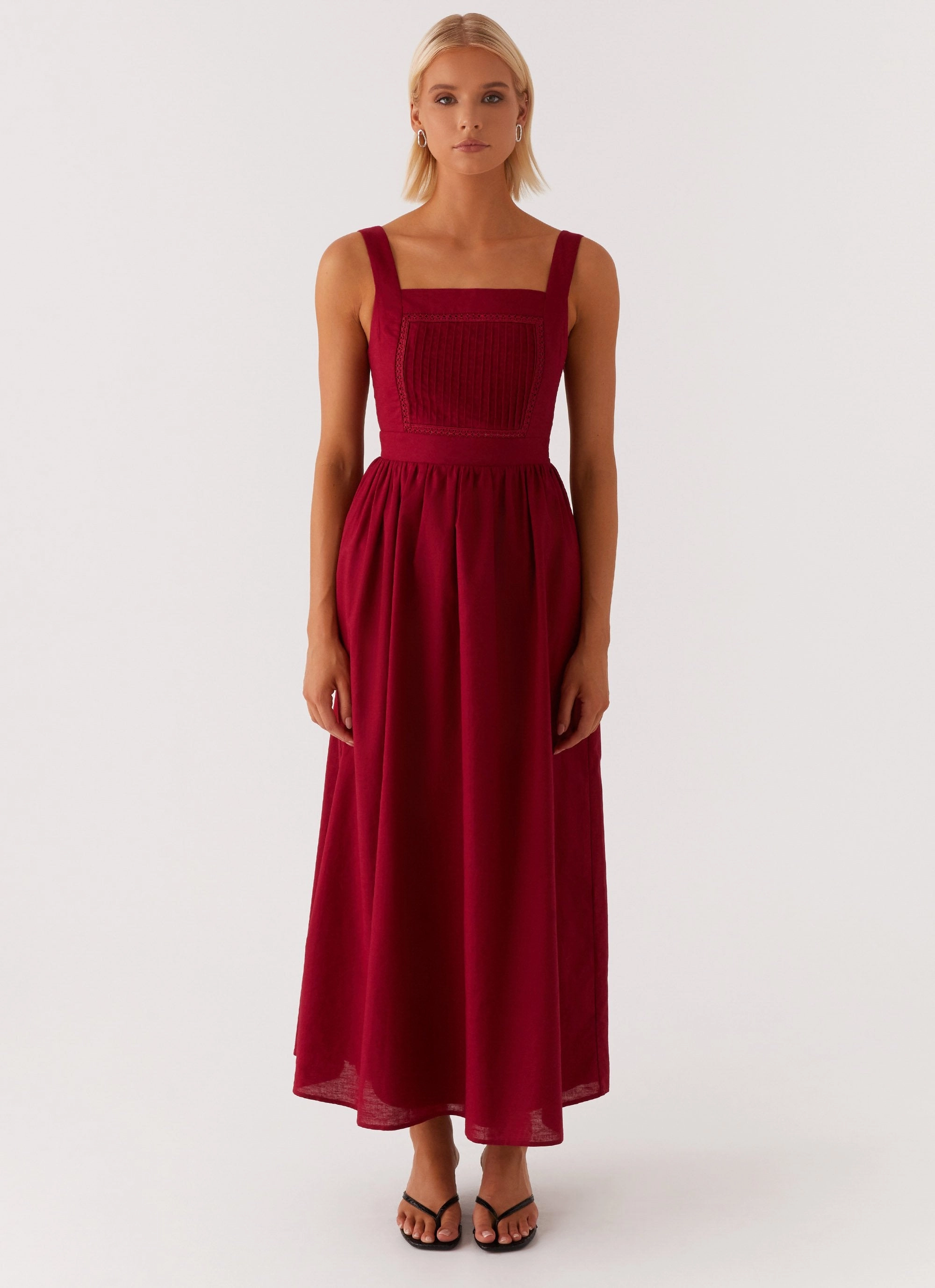 Brylin Linen Midi Dress - Red Earth Colors Side-Pocket