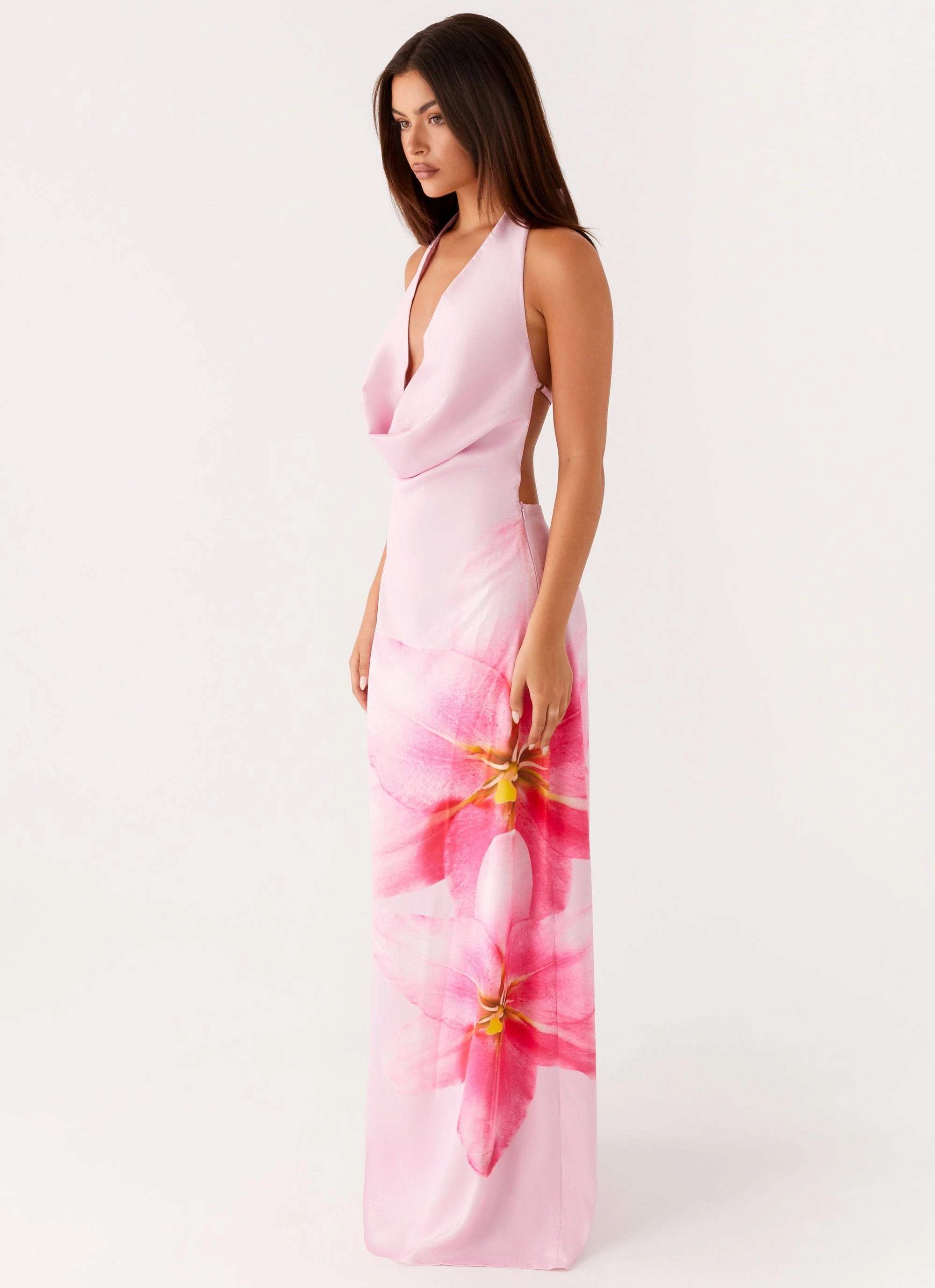 Bryony Cowl Maxi Dress - Pink Clean Aesthetic