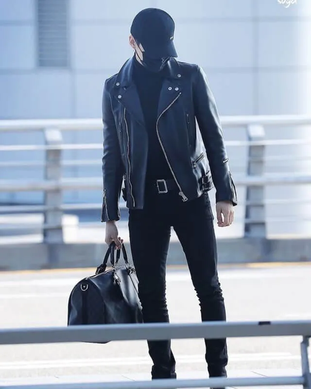 BTS Suga Black Biker Leather Jacket