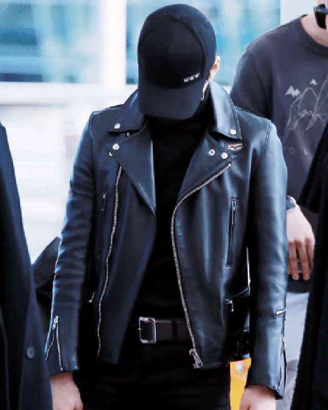 BTS Suga Black Biker Leather Jacket