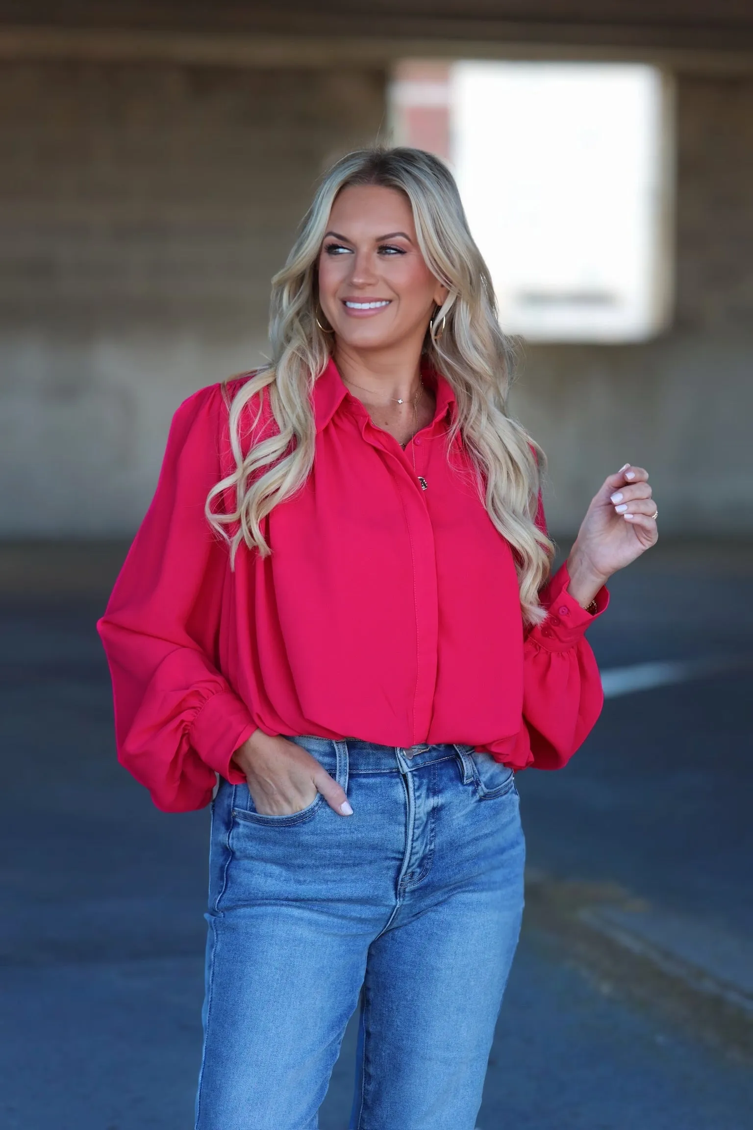 SoftBrushed Comfy Layer Bubble Blouse- Raspberry