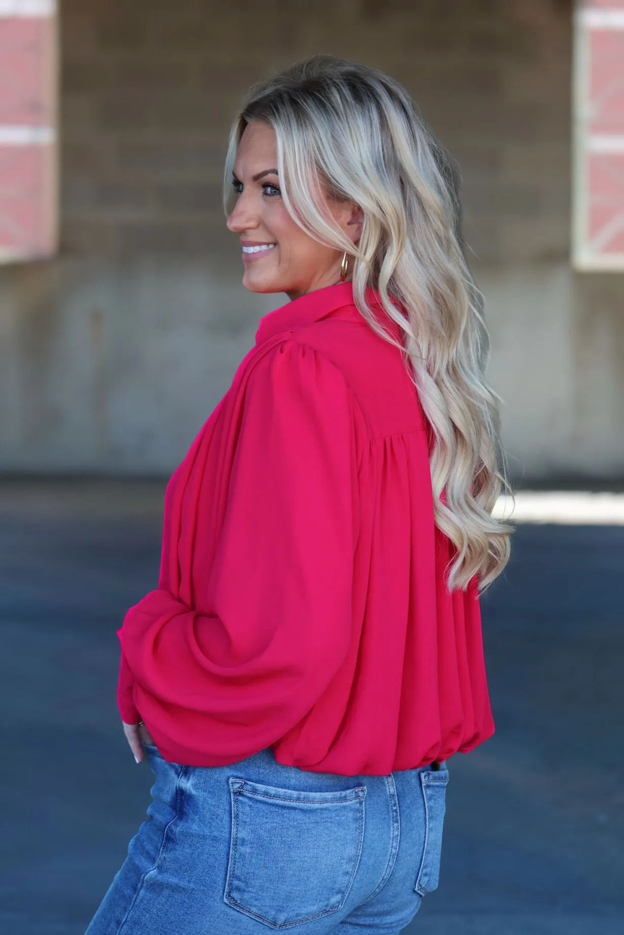 Bubble Blouse- Raspberry ArticulatedElbowShaping Microfiber Technology