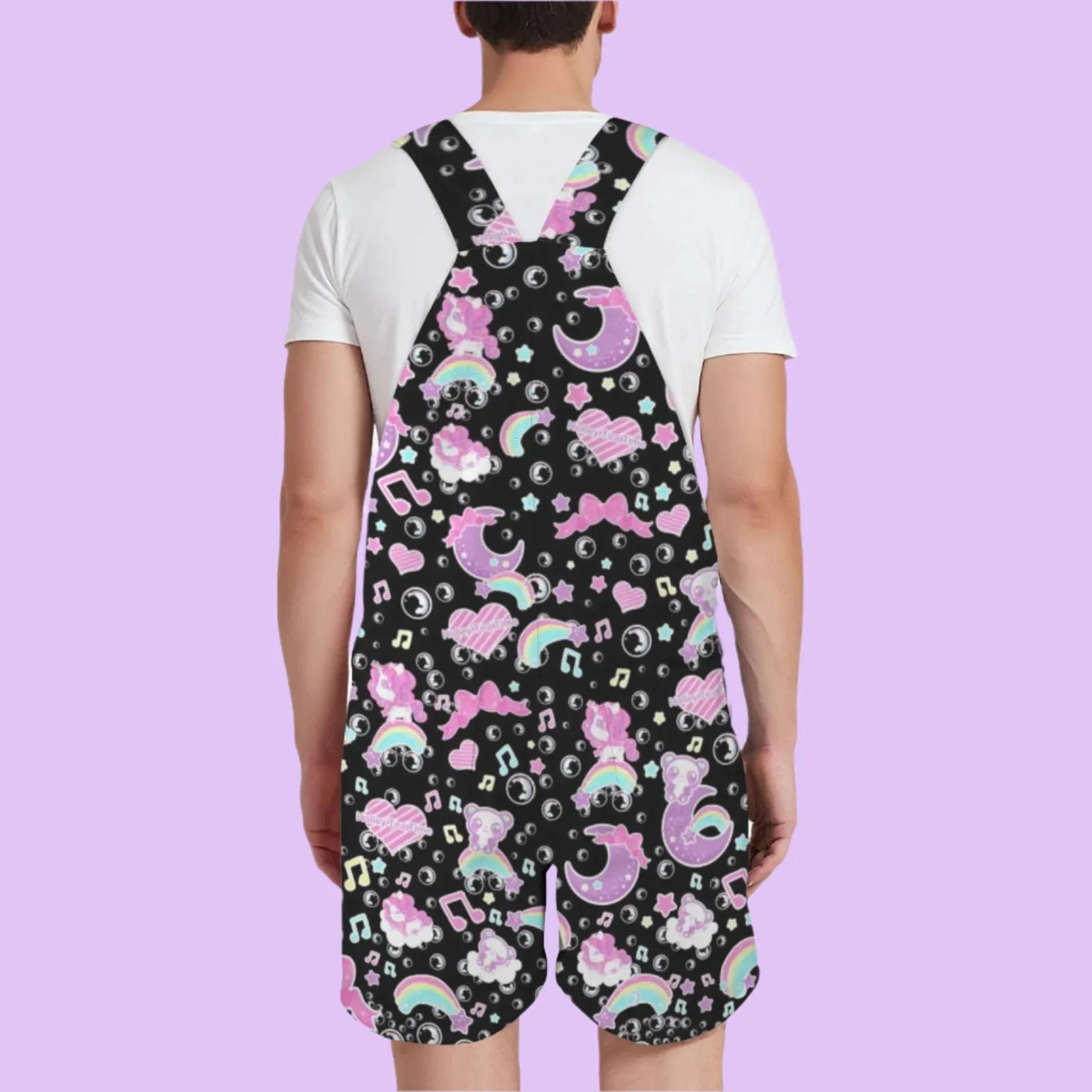 Bubbly Dreams Black Unisex Shorts Overalls With Adjustable Straps And Pockets