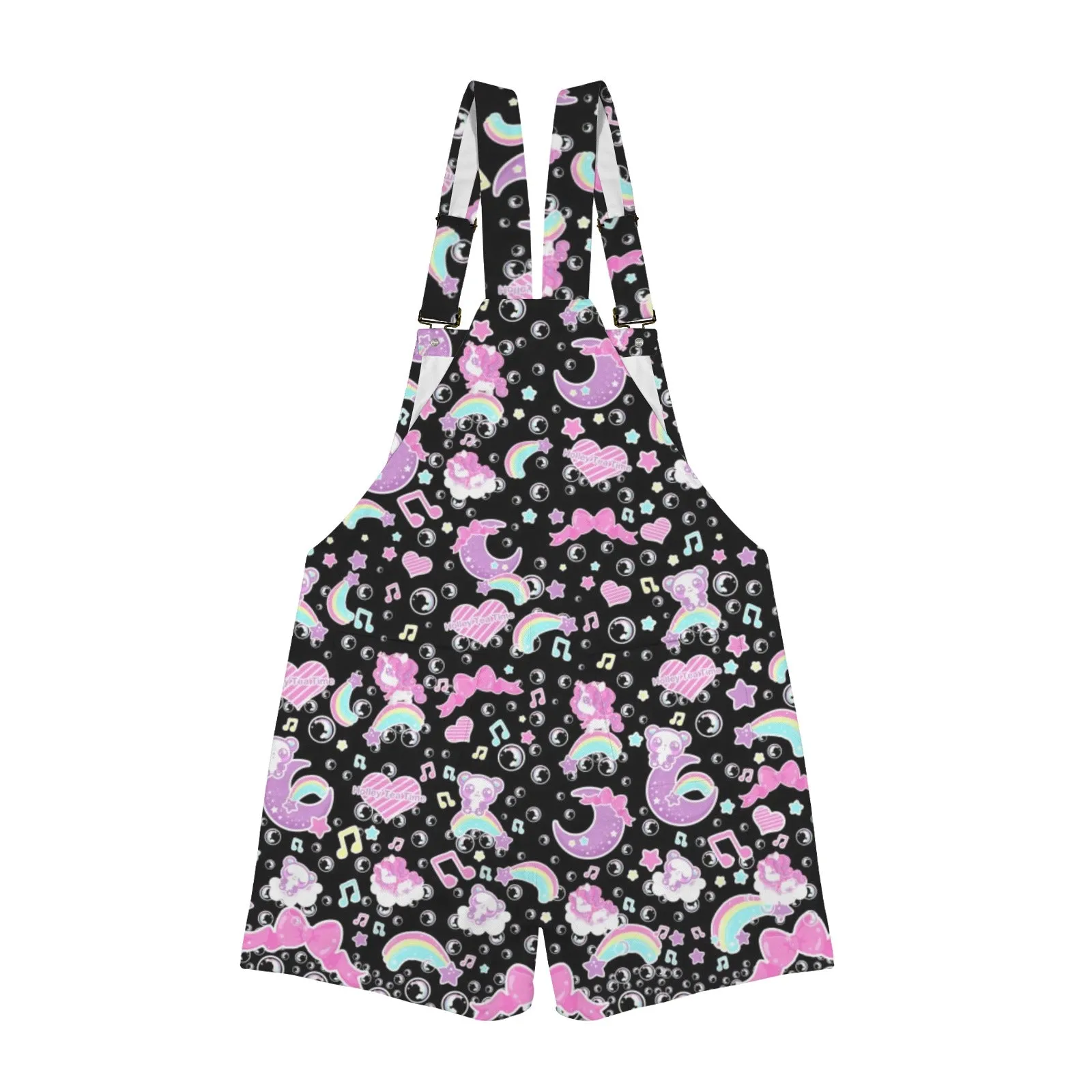 Bubbly Dreams Black Unisex Shorts Overalls With Adjustable Straps And Pockets
