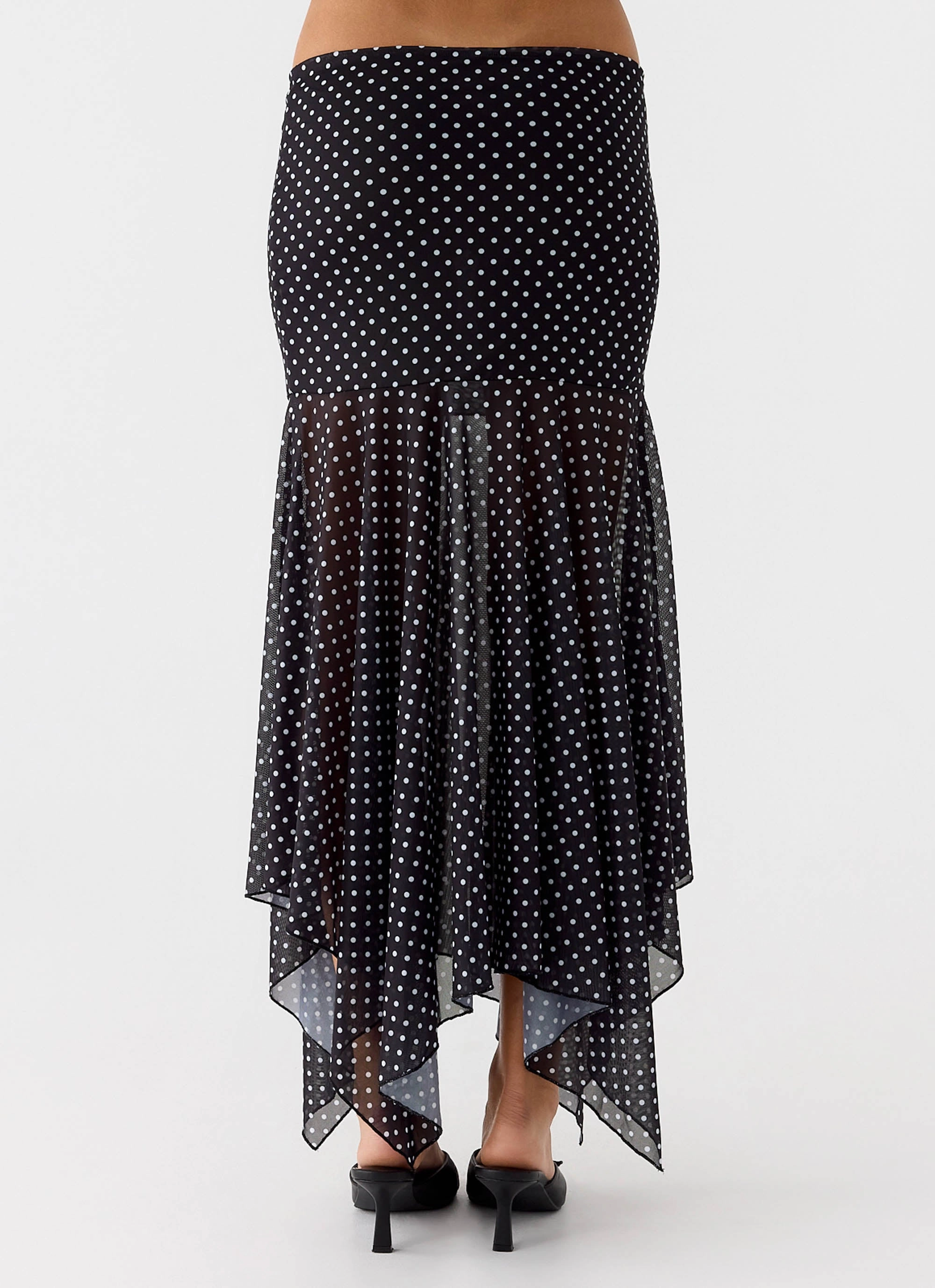 Buffy Maxi Skirt - Black Polkadot Flattering Comfort Wear
