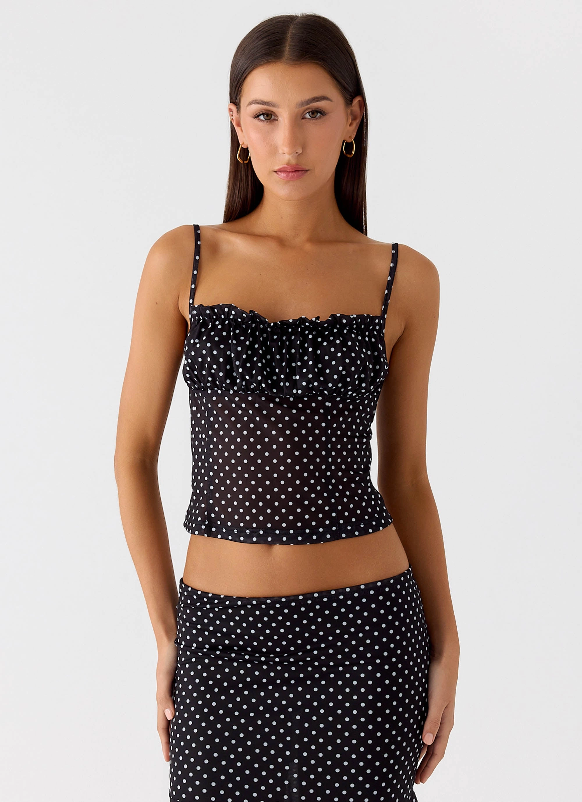 Non Iron Fabric Tech Insulated Core Technology Buffy Top - Black Polkadot
