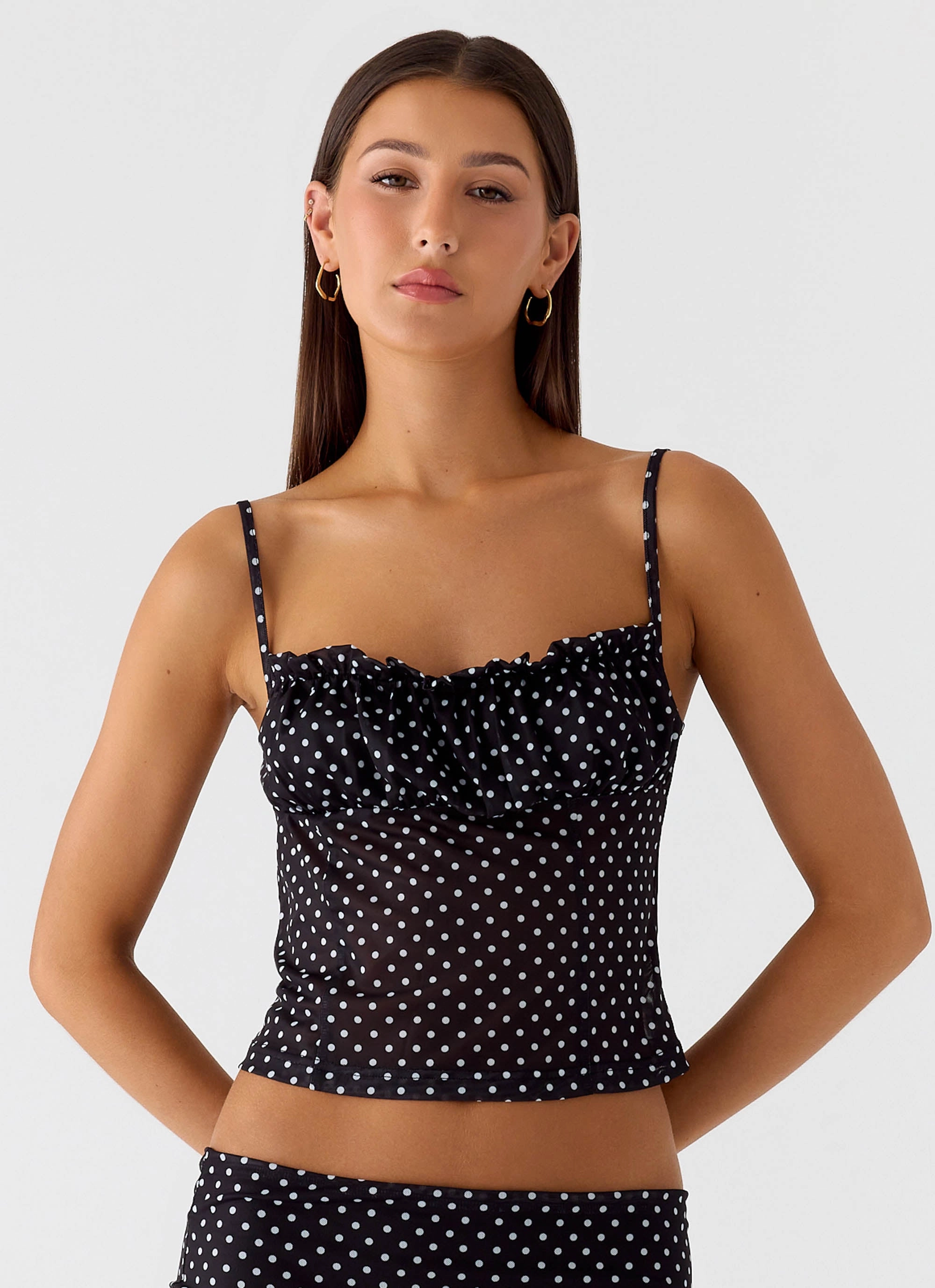 Smart Casual Piece Buffy Top - Black Polkadot
